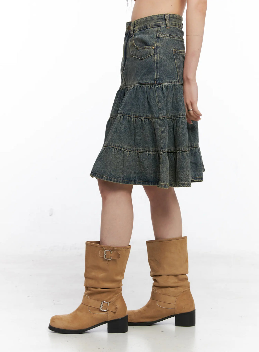 Tiered Vintage Denim Midi Skirt CO507