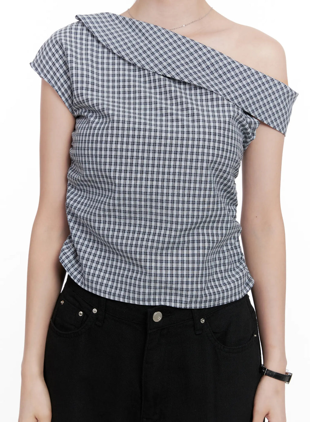 Gingham Off-Shoulder Crop Top CL524
