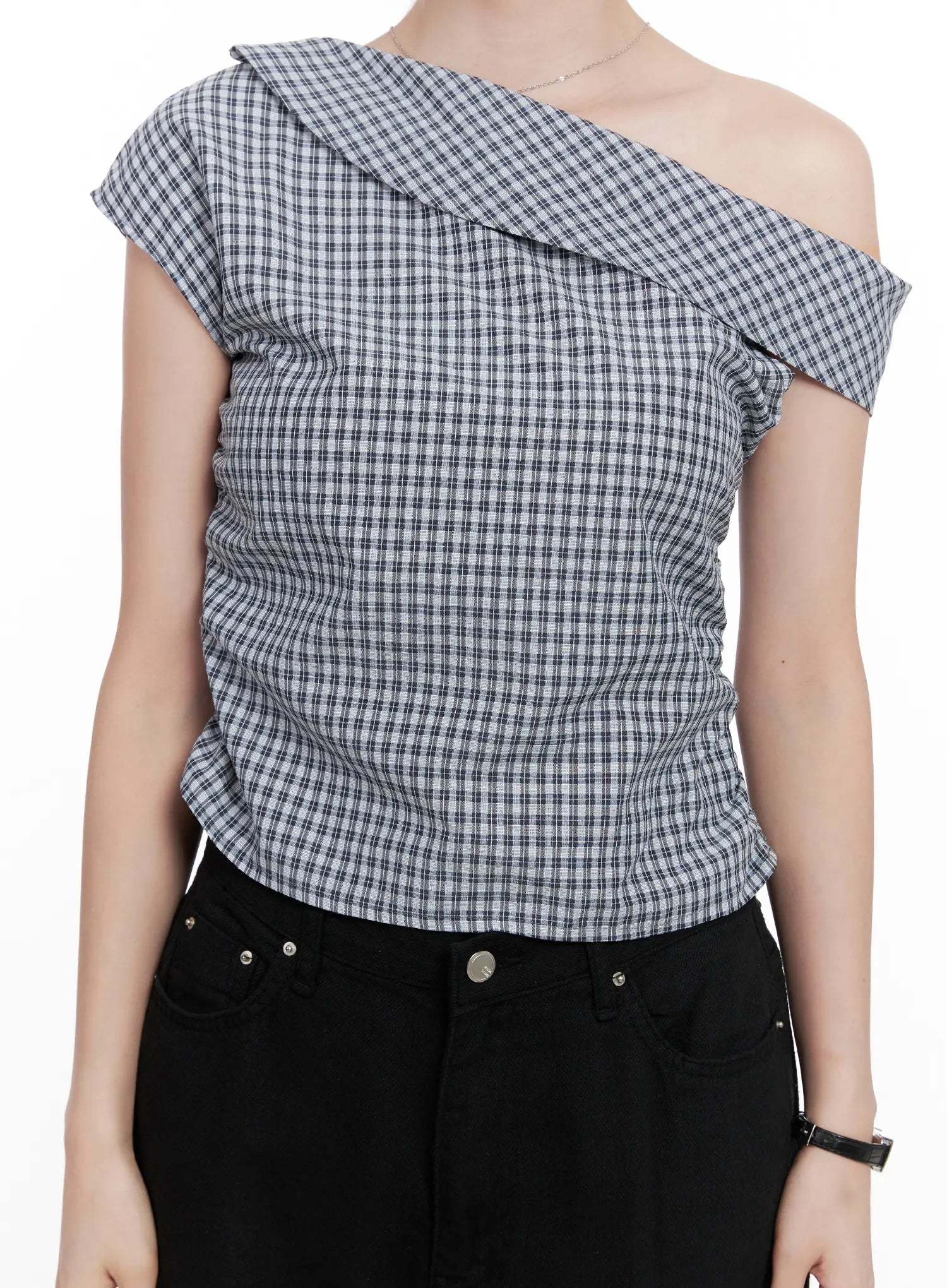 Gingham Off-Shoulder Crop Top CL524