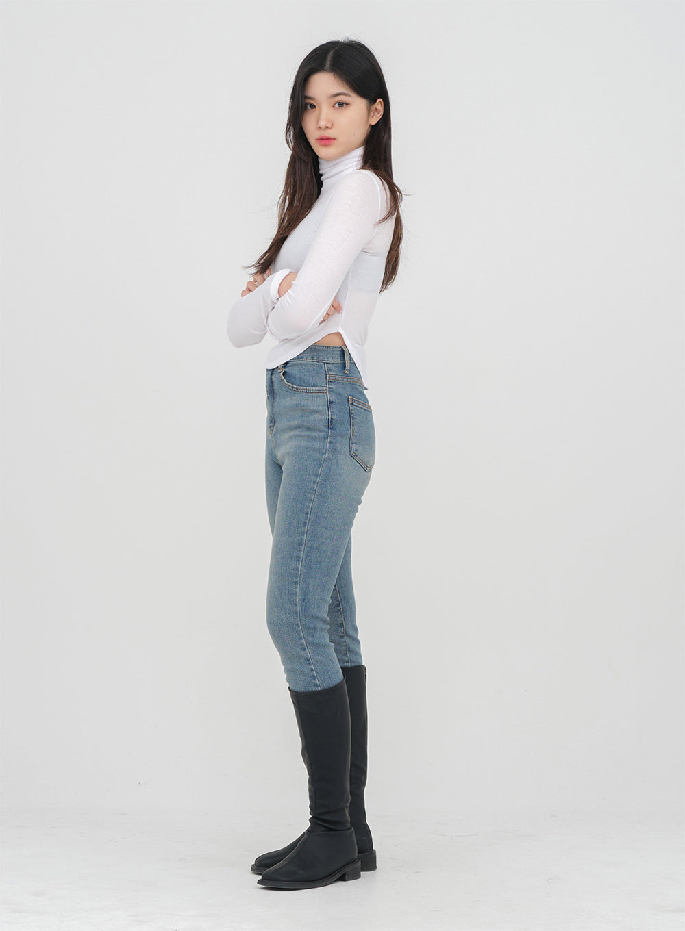 Unbalanced Hem Turtleneck Top