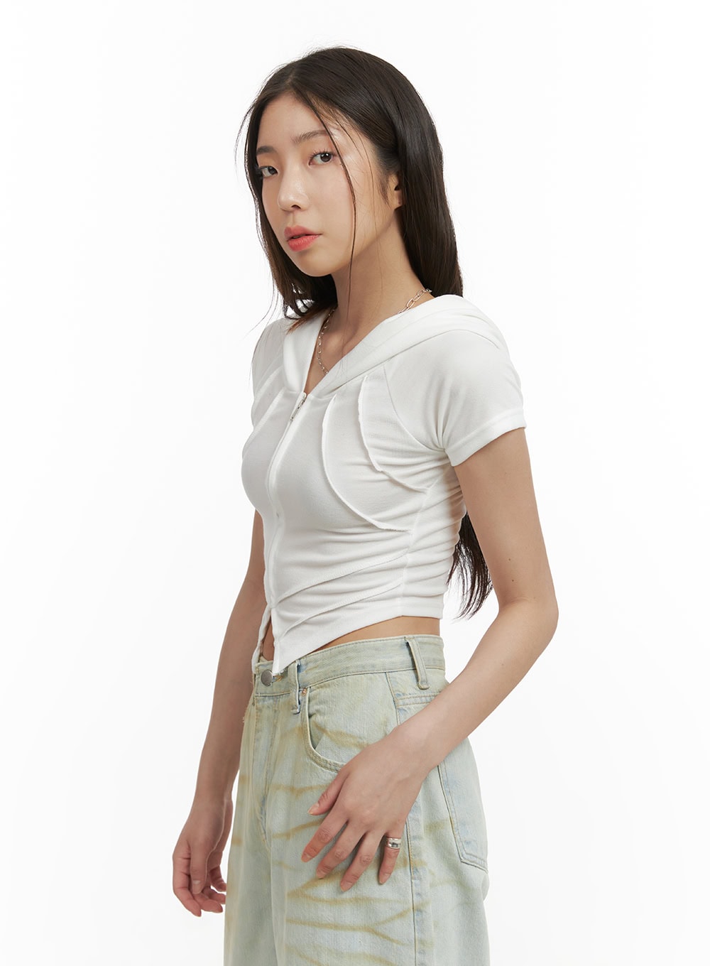 Stitched Detail Hoodie Top CY417