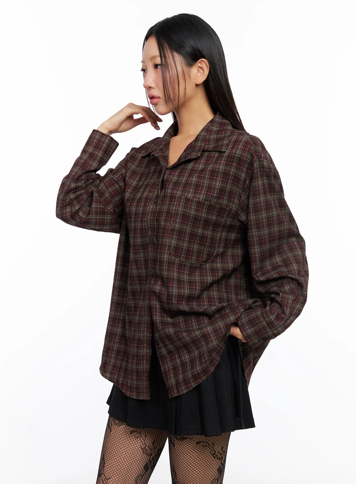 Oversized Plaid Long Sleeve Shirt CO515