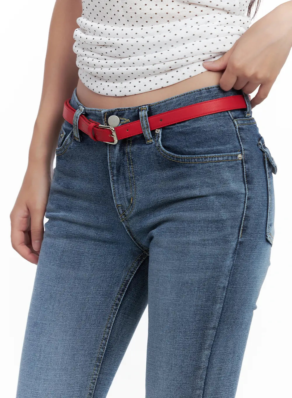 Minimalist Red Faux Leather Belt CL508