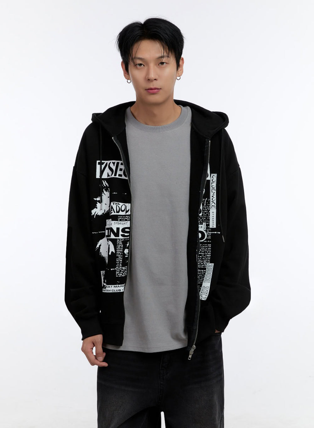 Men's Graphic Print Oversized Zip-Up Hoodie IO428