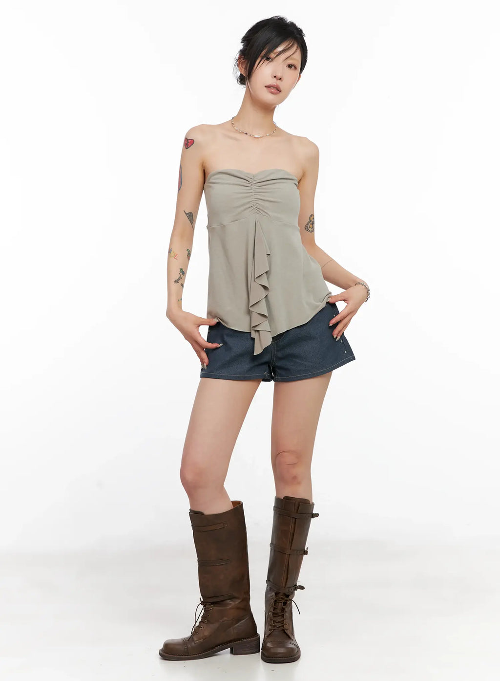 Shirred Ruffle Tube Top CL525