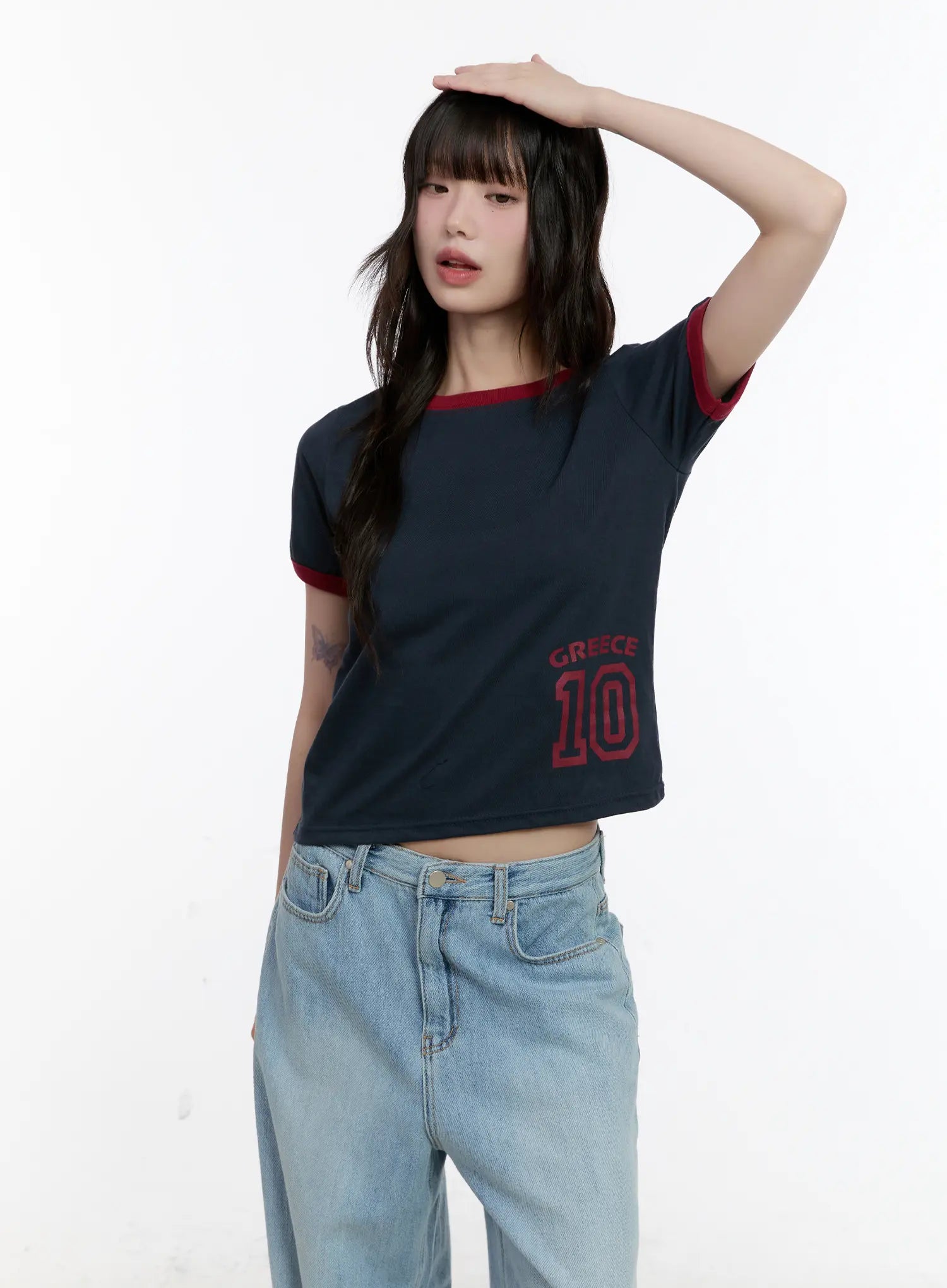 Contrast Trim Graphic Baby Tee CL507