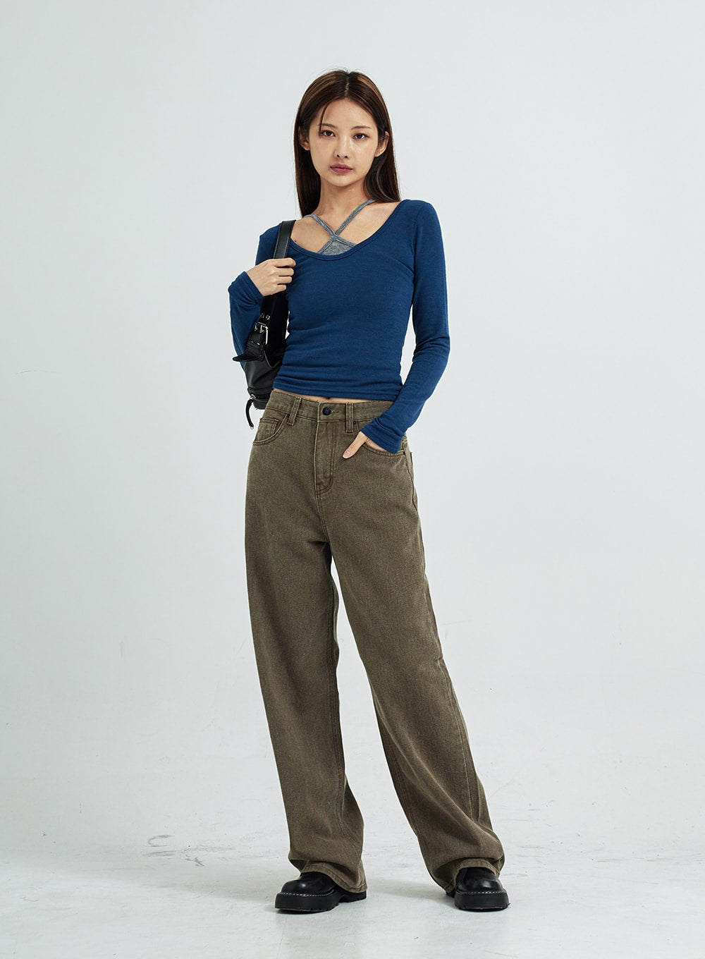 Caroline Long Sleeve Strip Top Set CS07