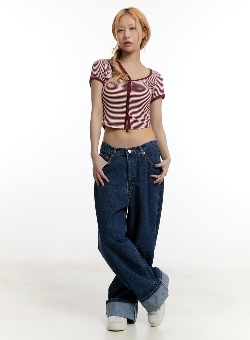 Stripe Buttoned Crop Top CY501