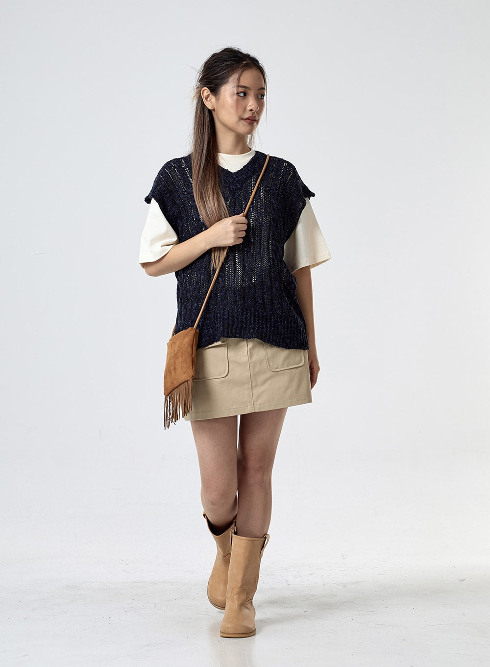 V-Neck Mesh Knitted Vest CG24