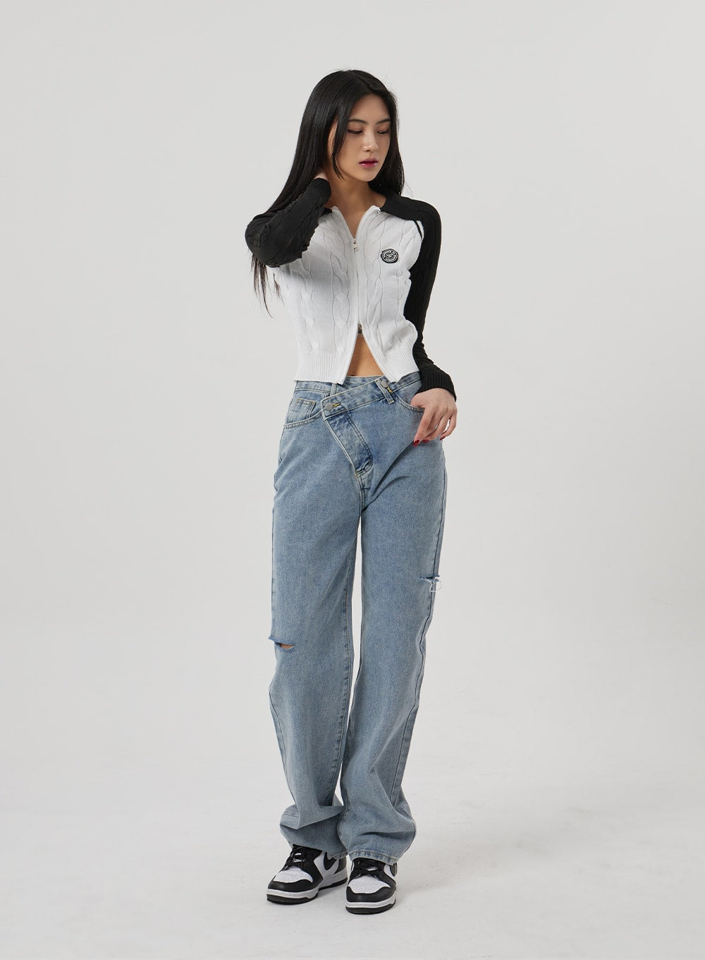 Cable Knit Two Way Zip-Up BF310