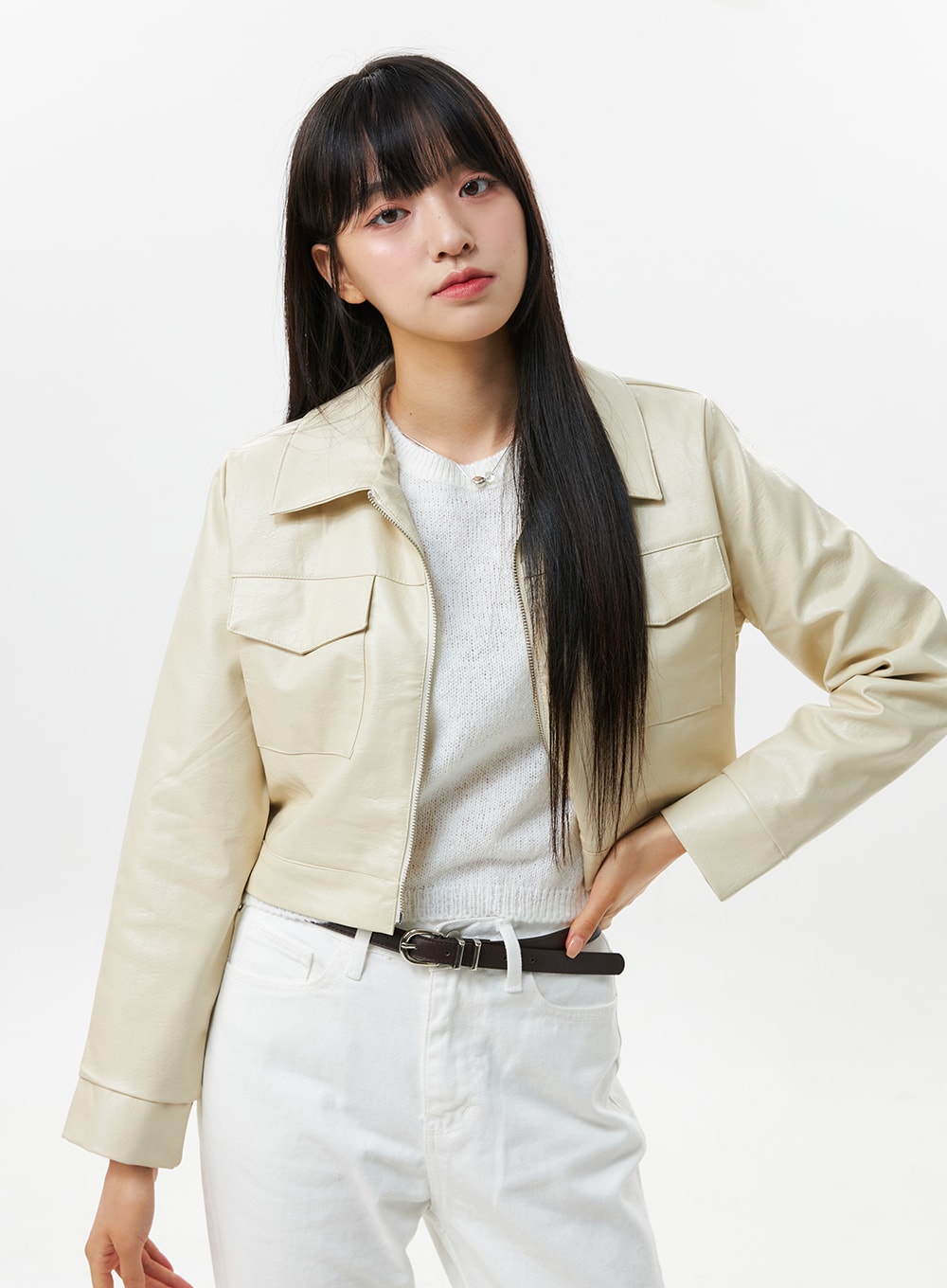 Faux Leather Collar Jacket OS305