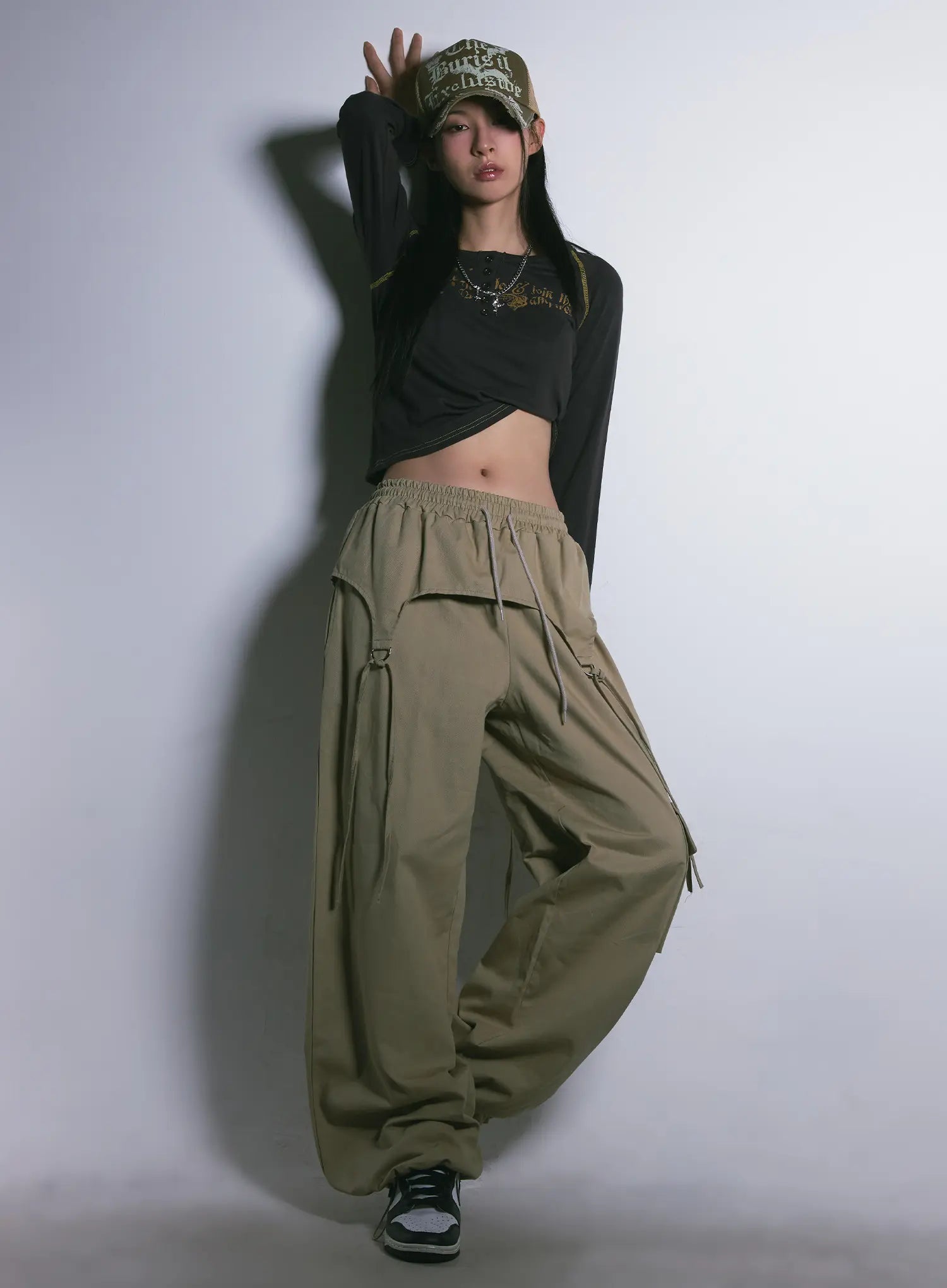 Tattoo Graphic U-Neck Long Sleeve Tee CG526