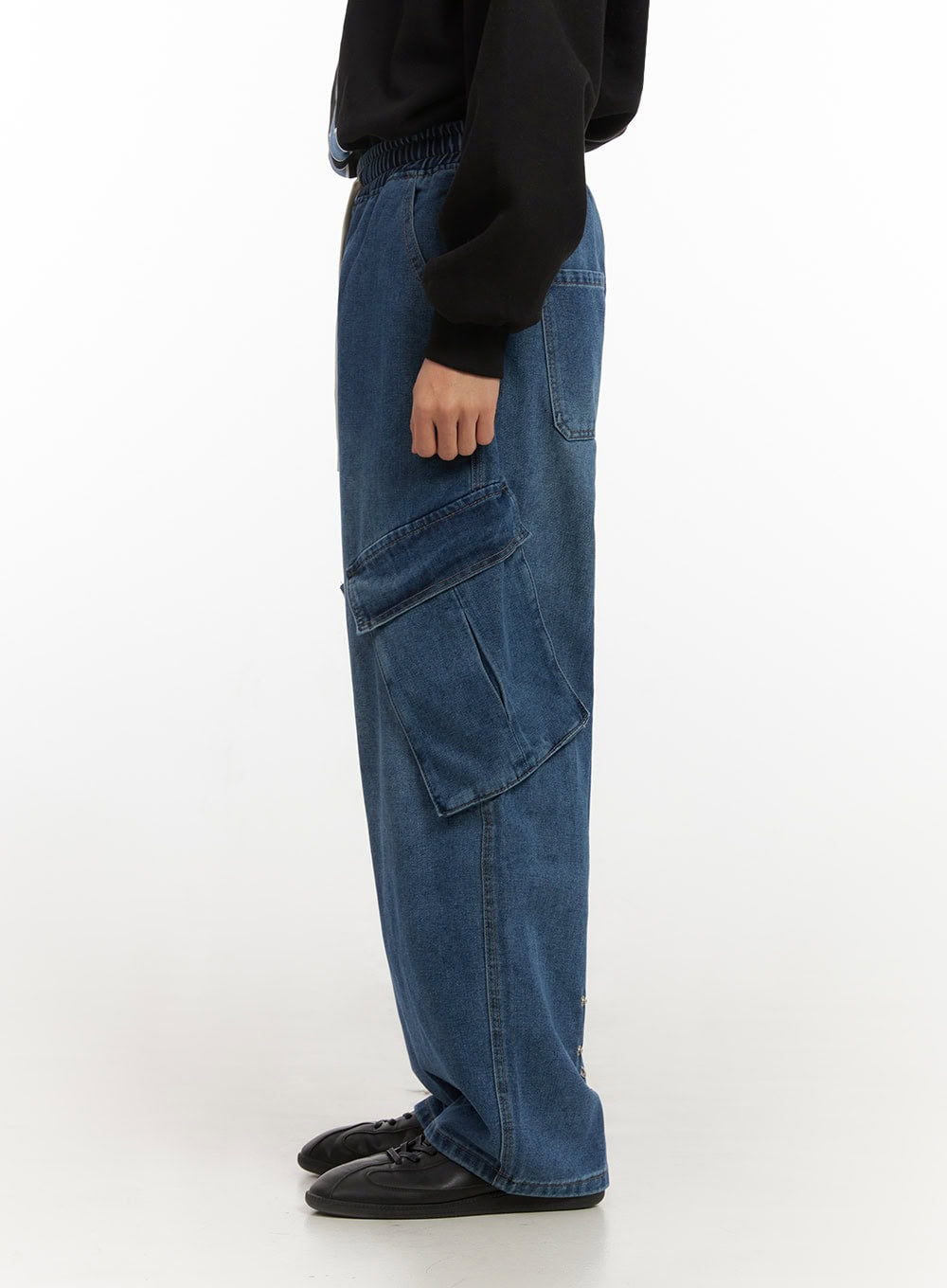 Men's Wide-Fit Denim Cargo Jeans ID406