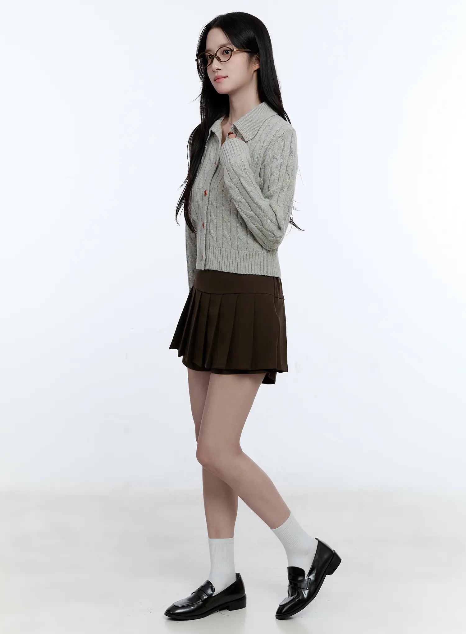 Button-Up Collared Cable Knit Cardigan CG514