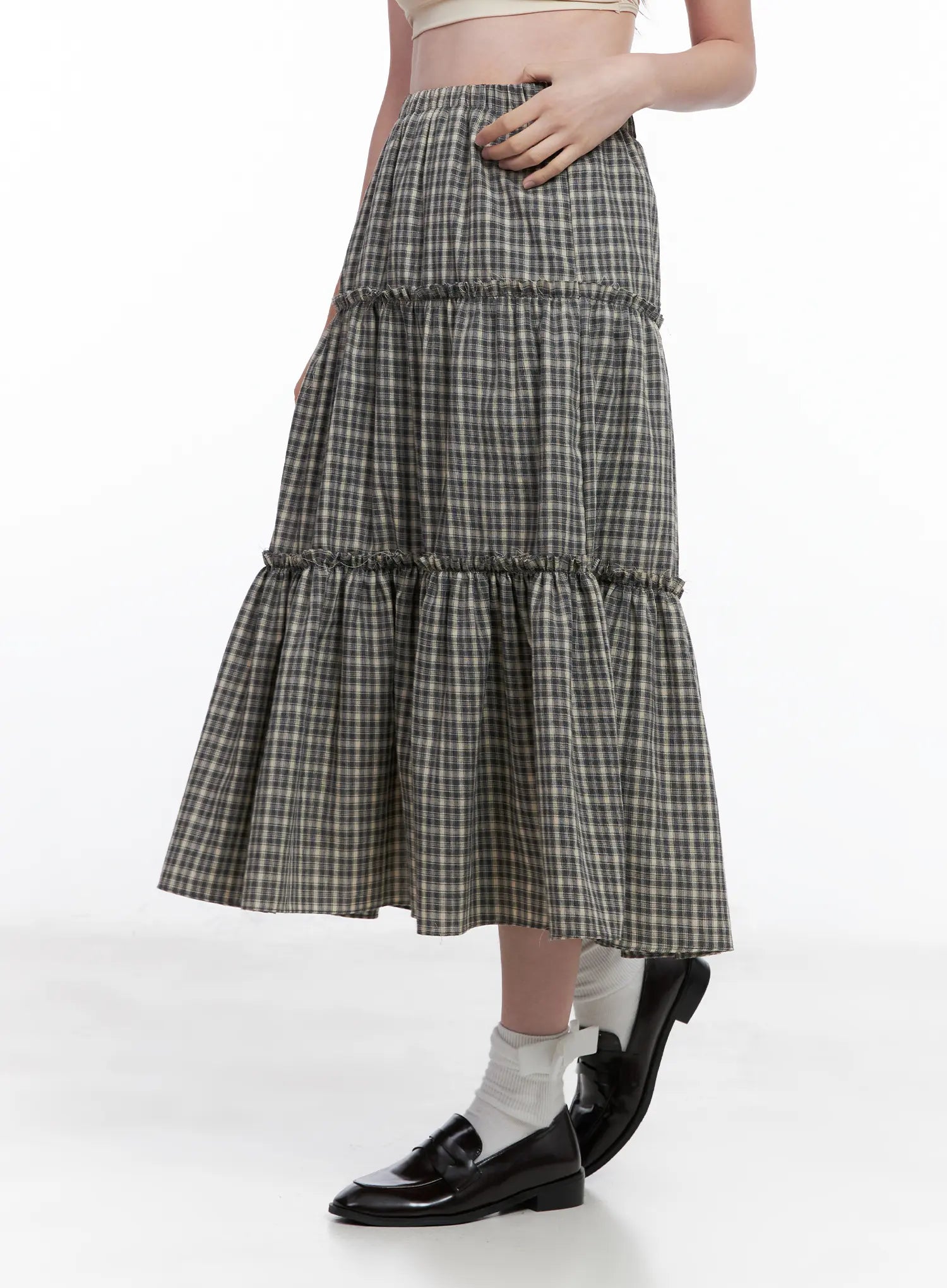 Ruffled Gingham Tiered Maxi Skirt CG520