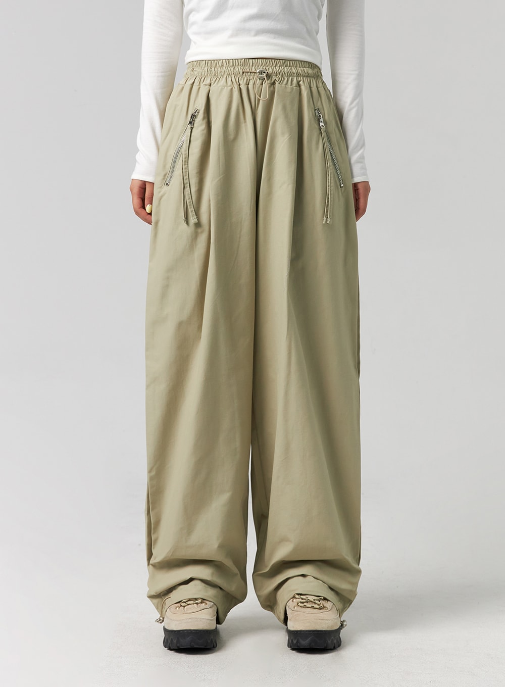 Elastic Waist Nylon Wide-Leg Pants CG329