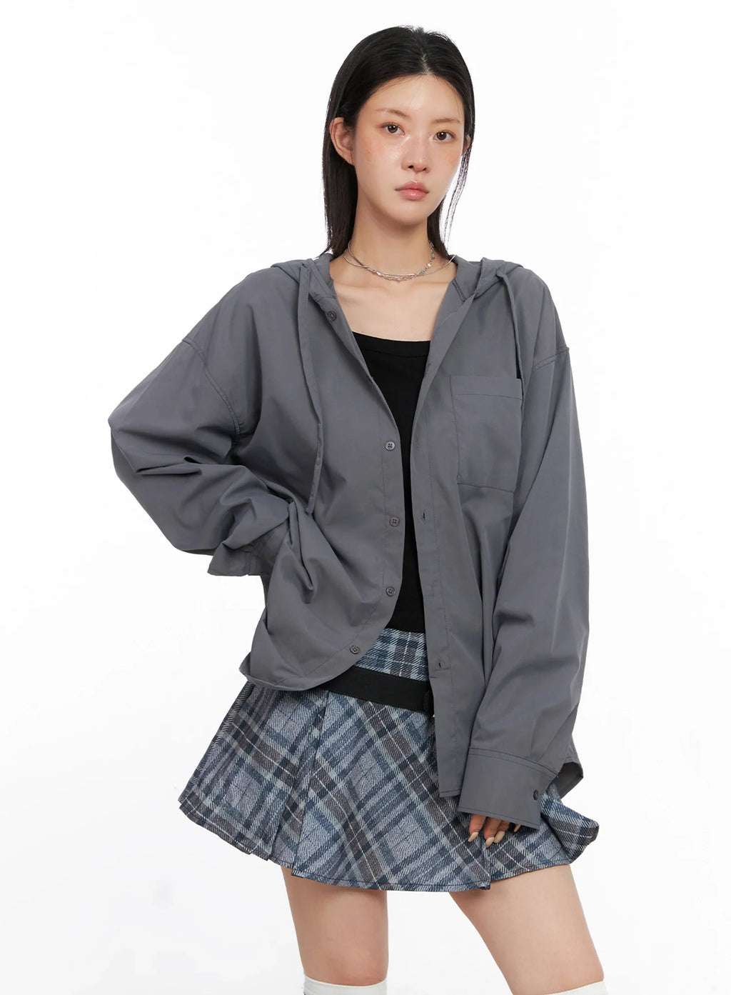 Oversized Button Up Hoodie Jacket IS508