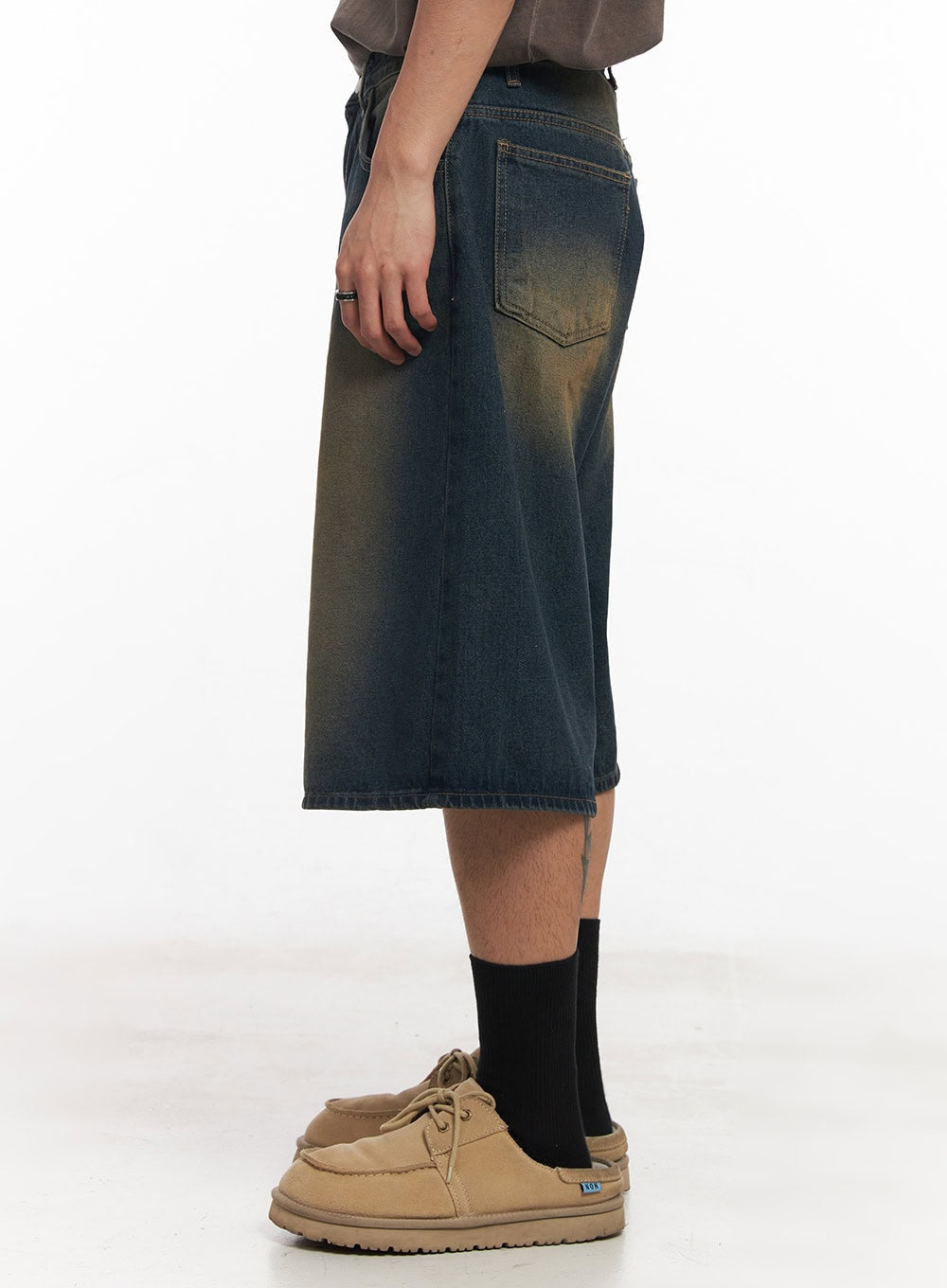 Men's Washed Relaxed-Fit Jorts (Dark blue) IY508