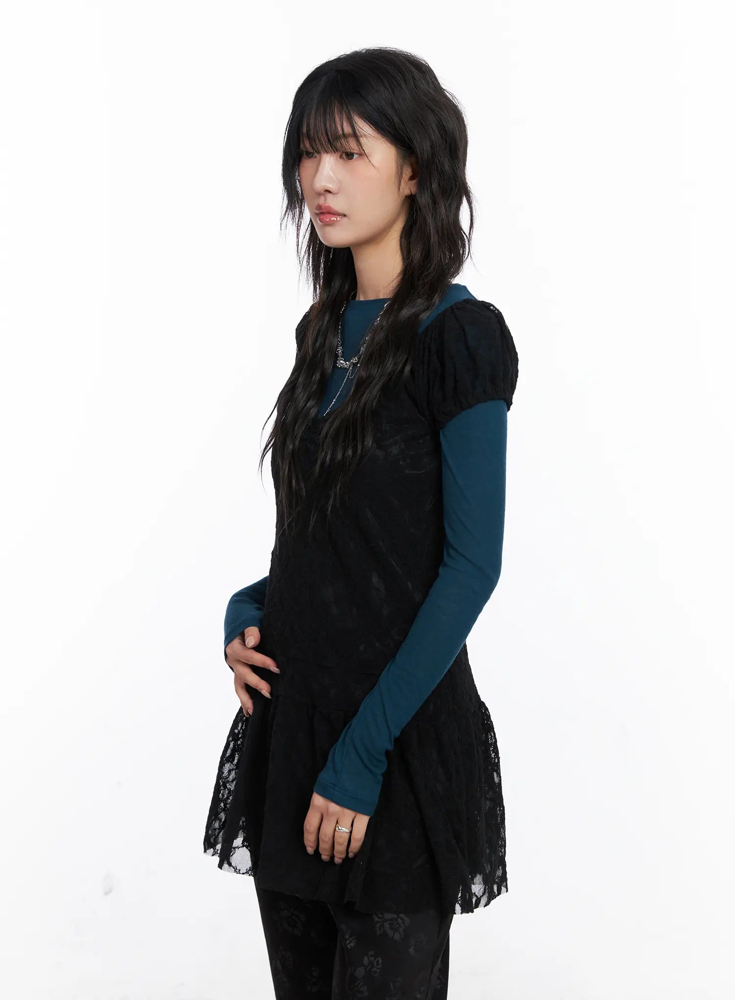 Lace Shirred Mini Dress CO507