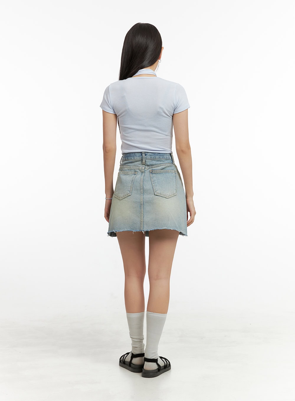 Washed Mini Denim Skirt OU407