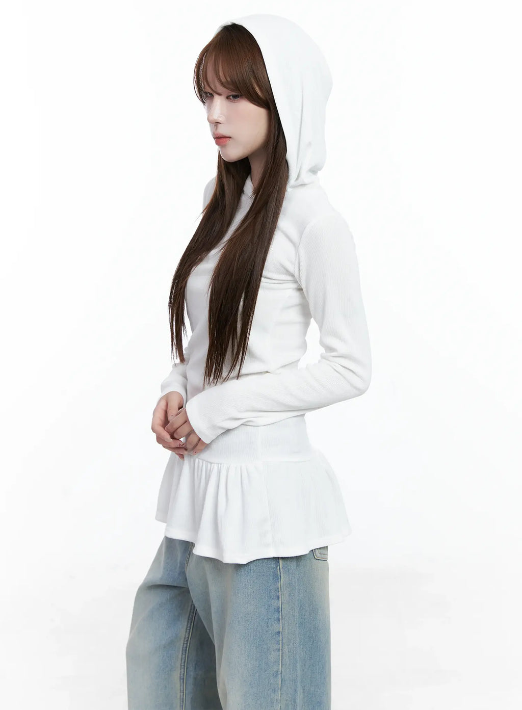 Frill Ribbed Hoodie CS501