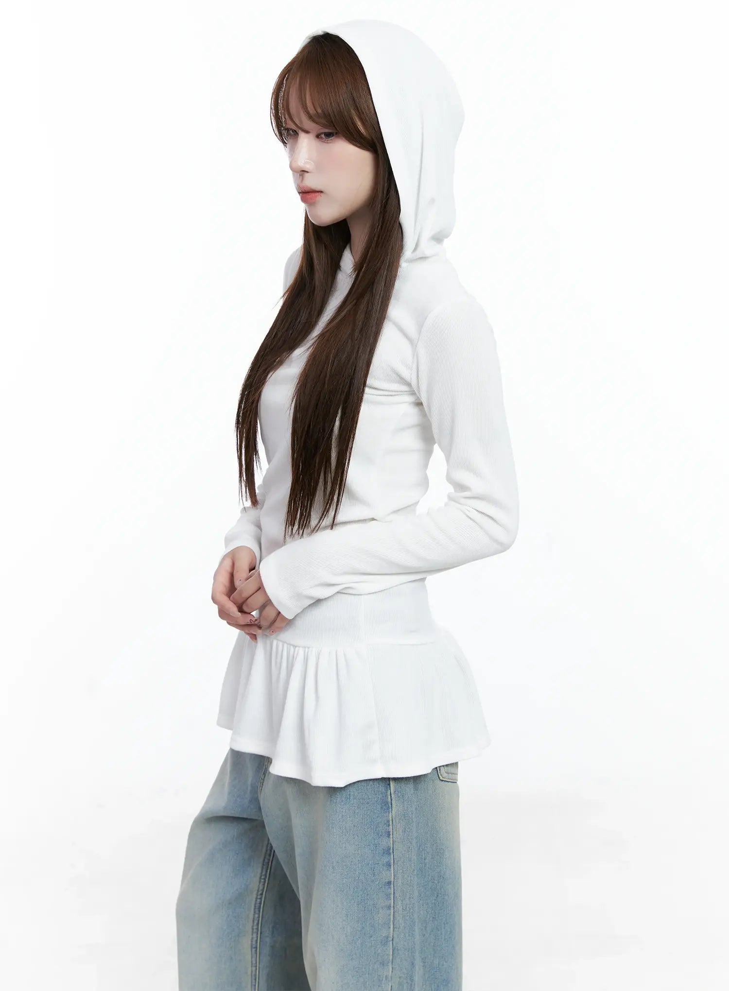 Frill Ribbed Hoodie CS501
