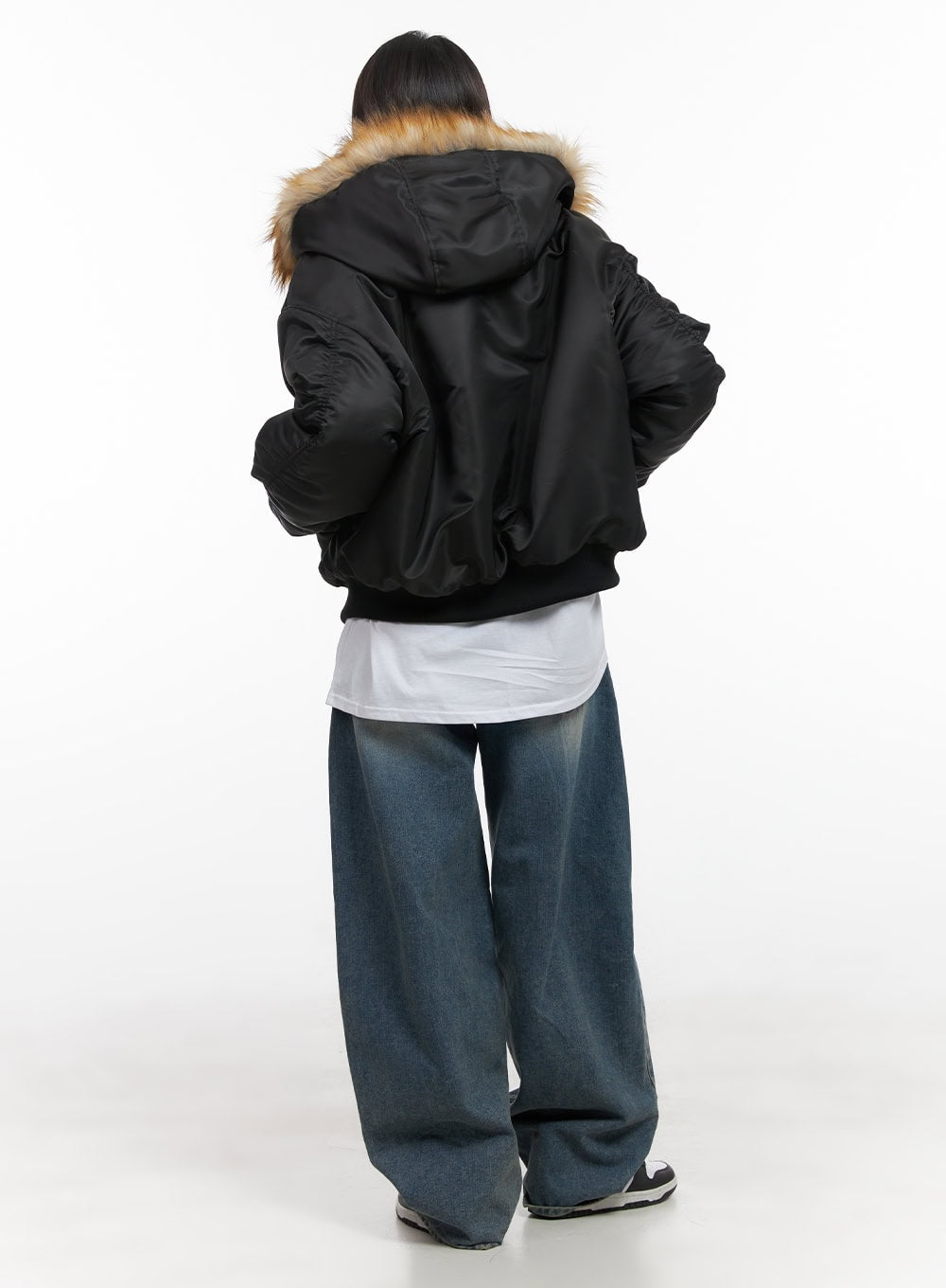 Fur Detail Hooded Bomber Jacket CD411