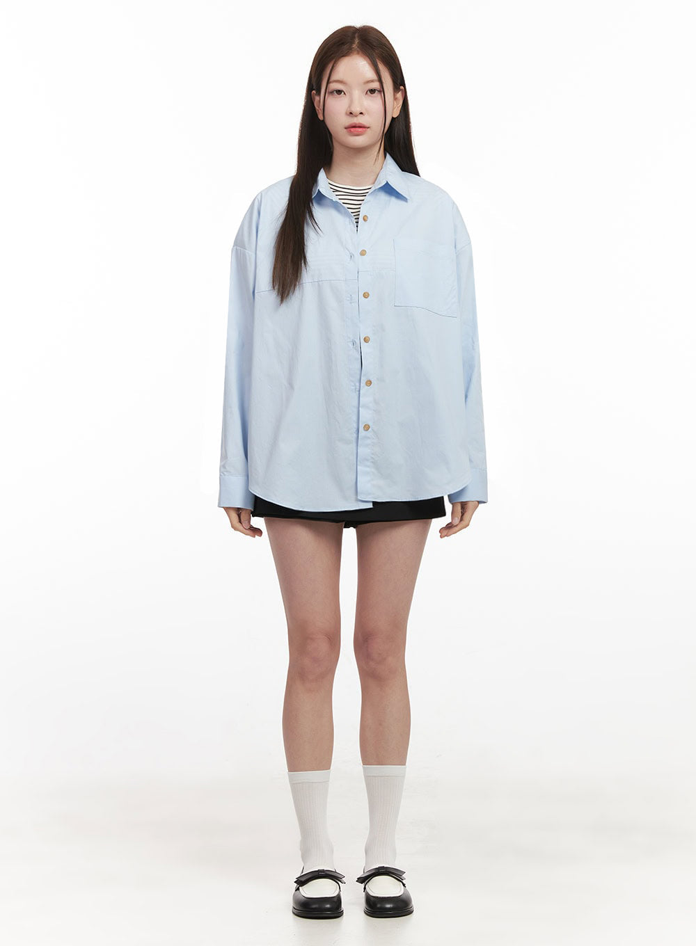 Collared Loose-Fit Button-Down Shirt IJ527