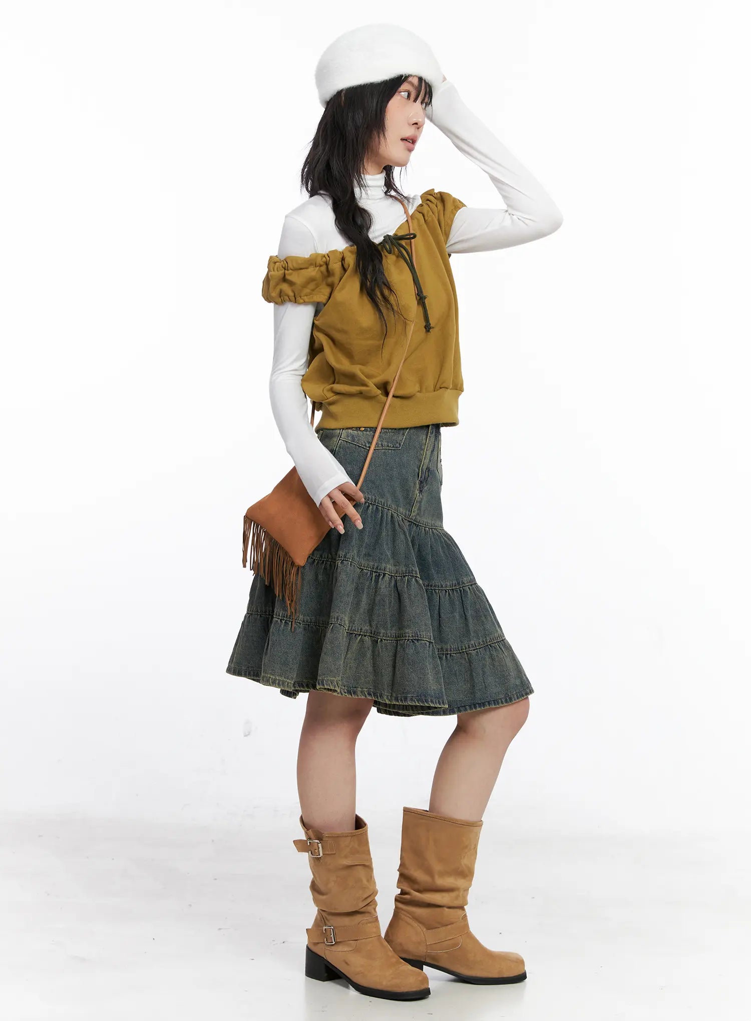 Tiered Vintage Denim Midi Skirt CO507