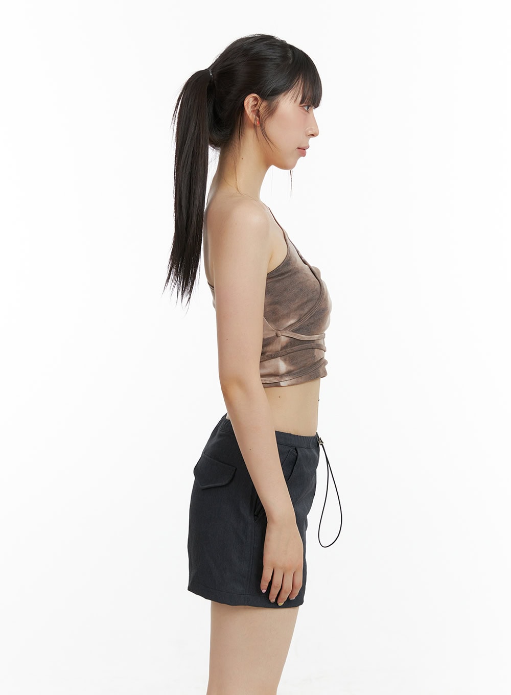 Unbalanced Graphic One Shoulder Crop Top CL422