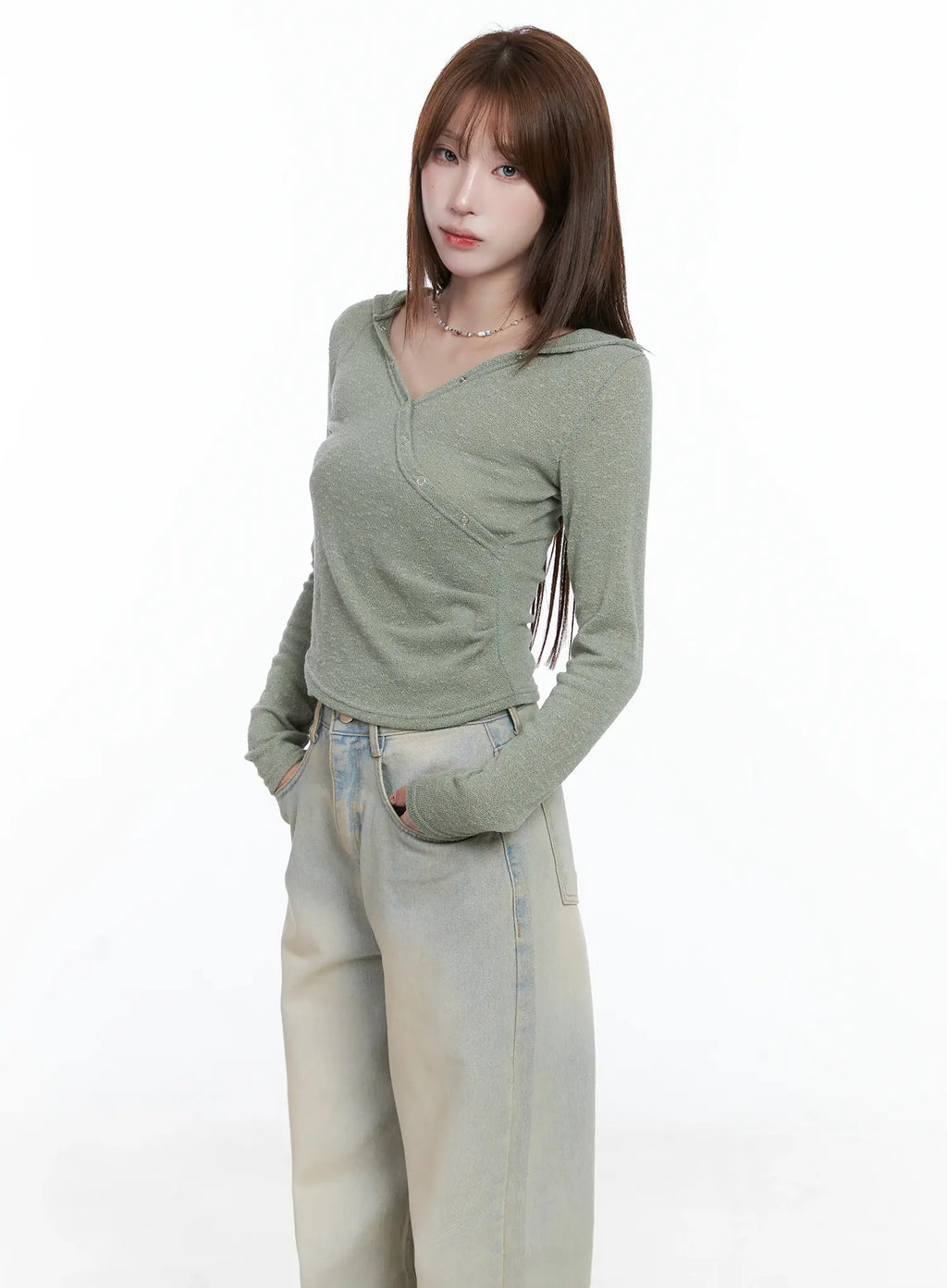 V-Neck Wrap Buttoned Hoodie CS501