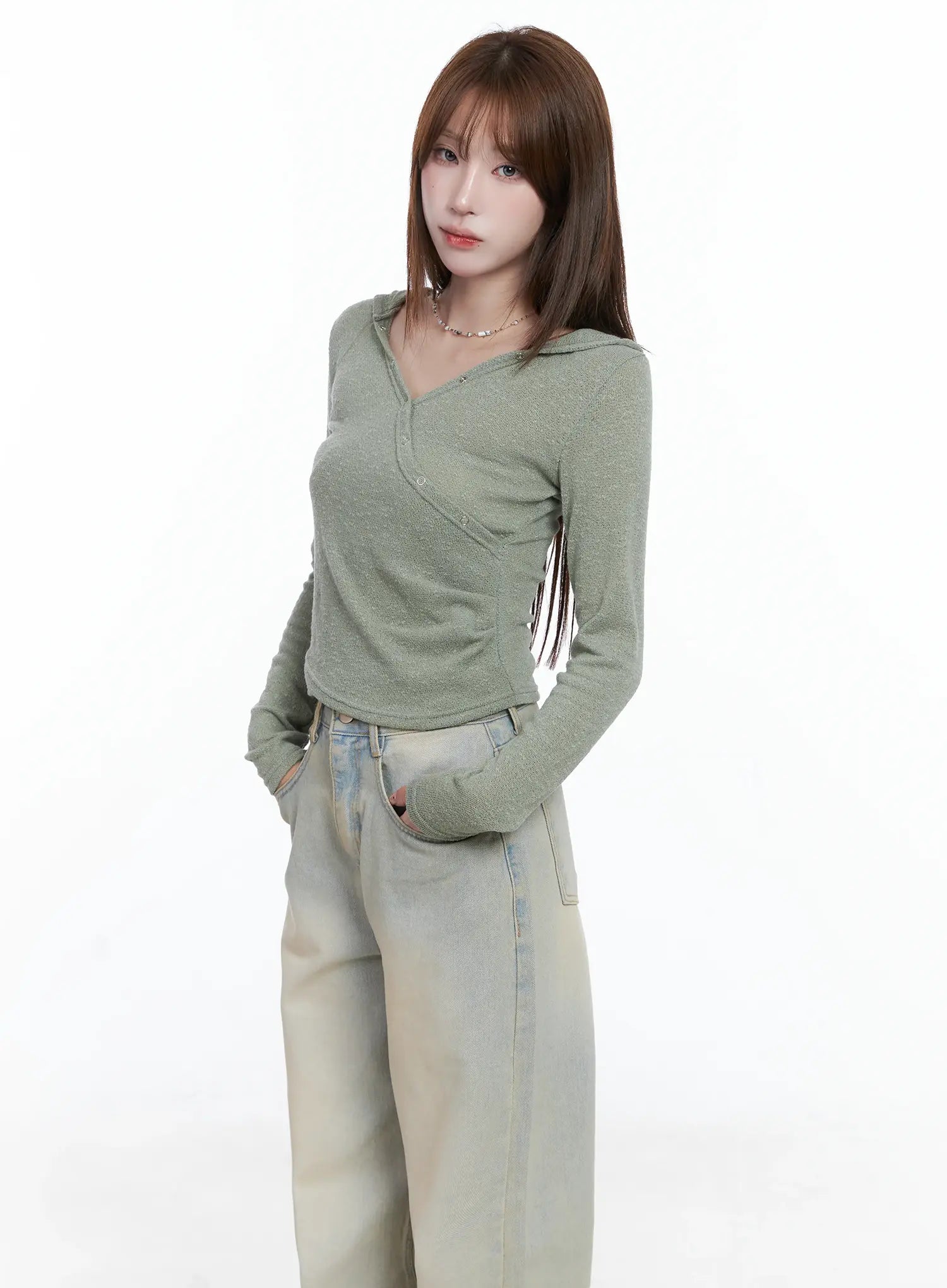 V-Neck Wrap Buttoned Hoodie CS501