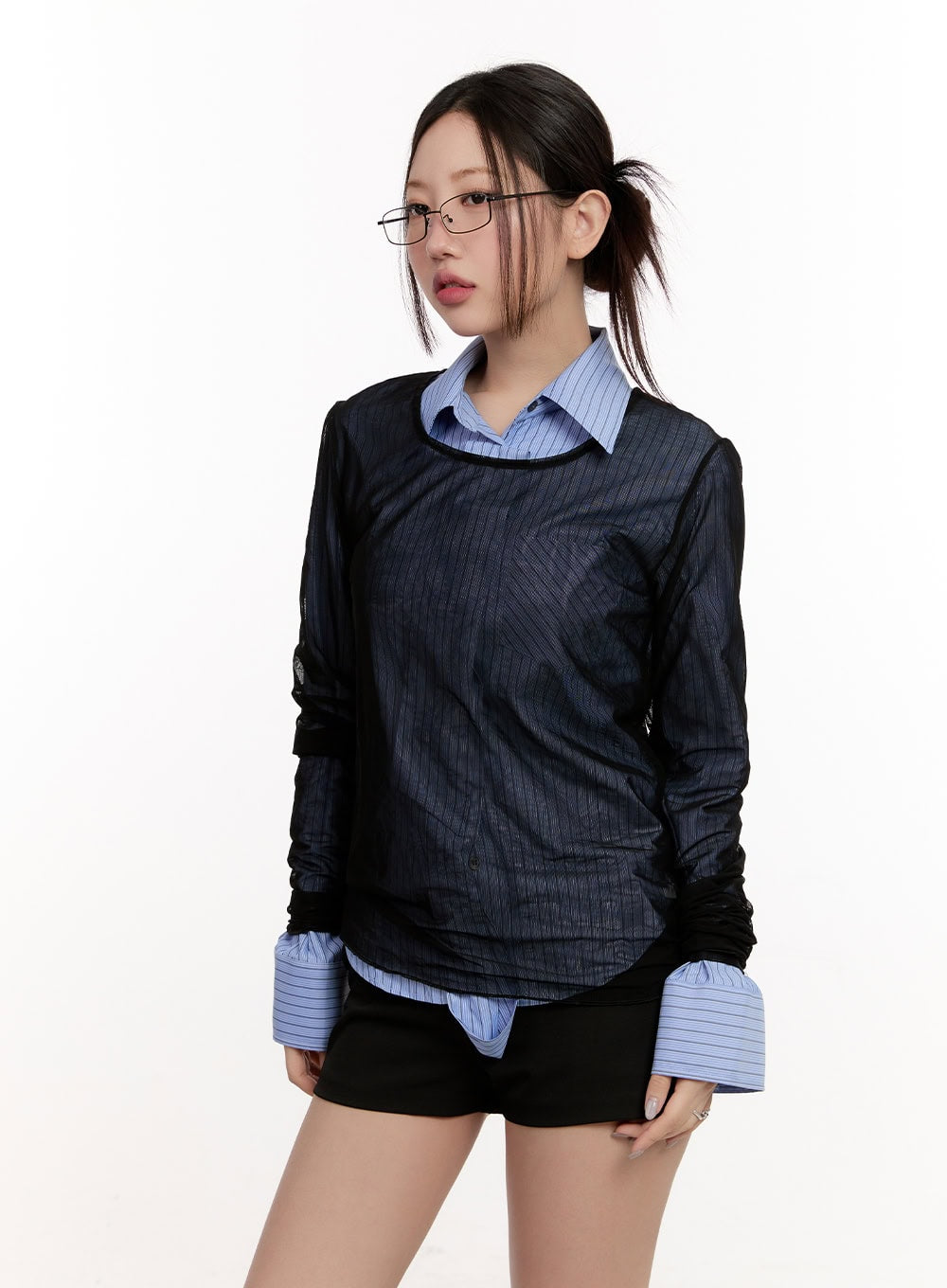 Sheer Long-Sleeve Layering Top CM510