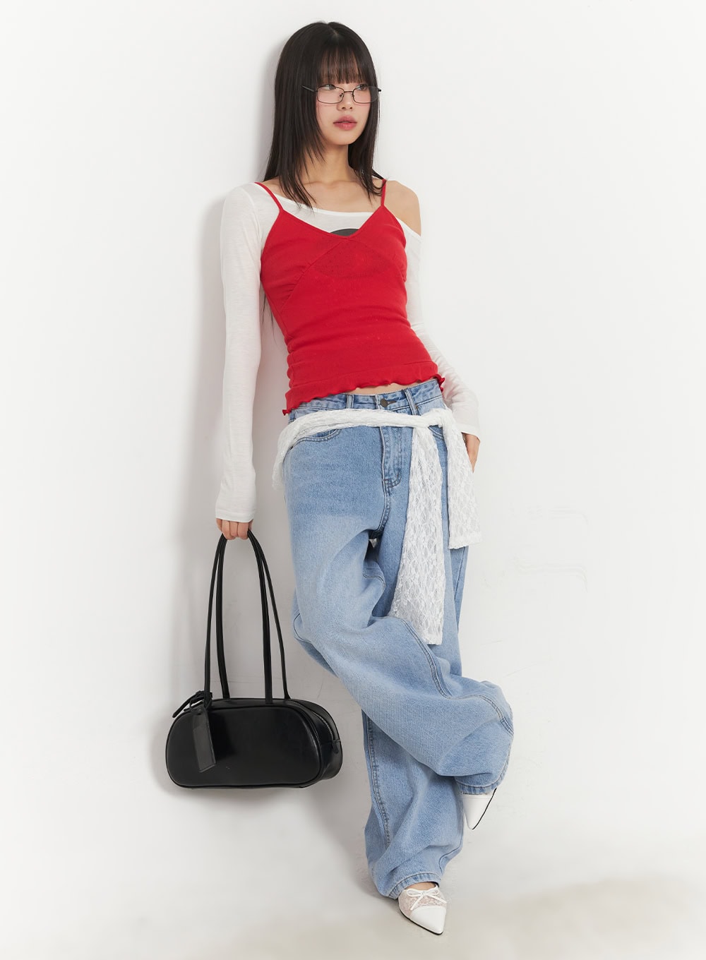 One-Shoulder Graphic Cropped Long Sleeve Top CA523