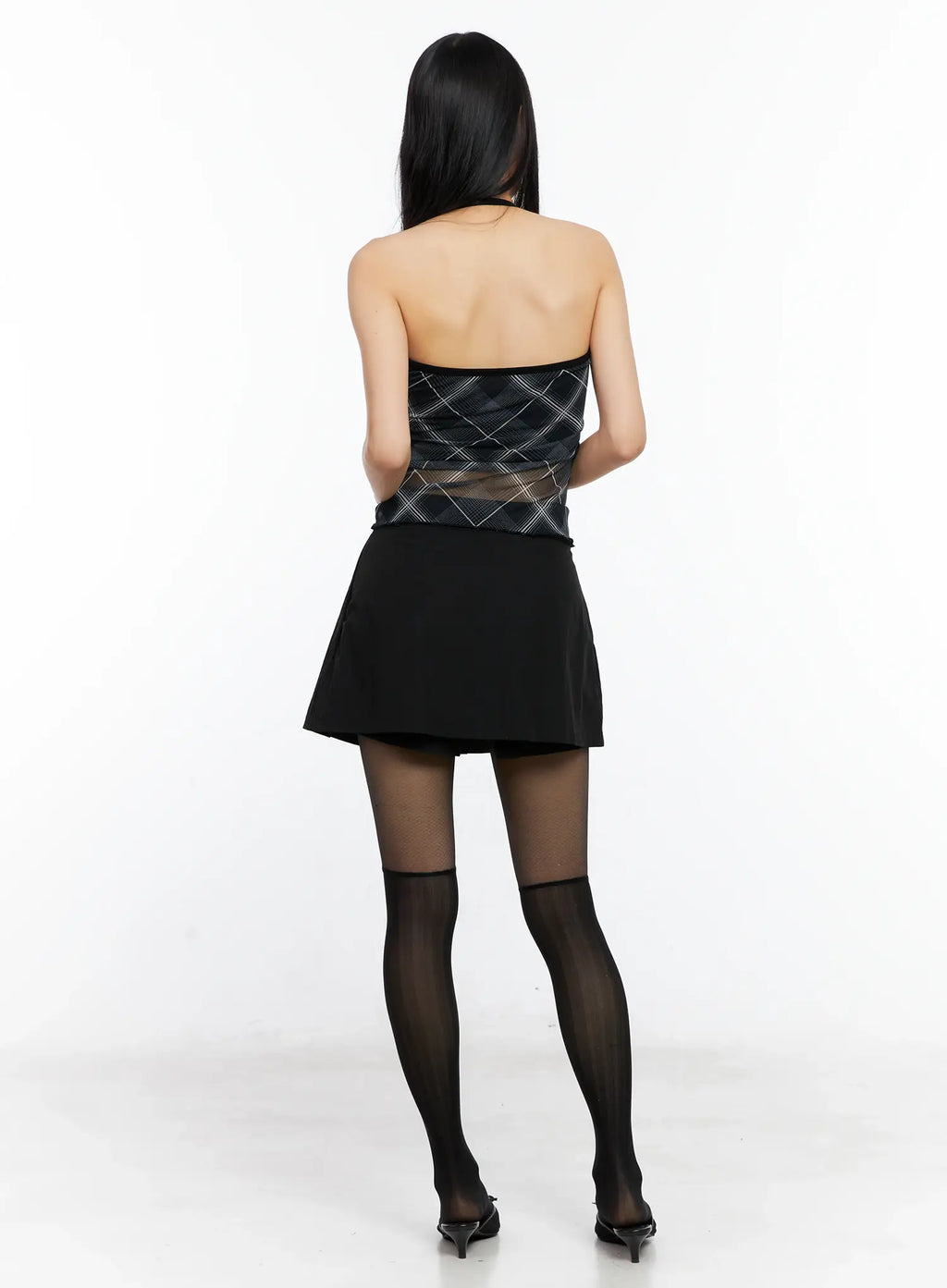 Sheer Plaid Halter Top CL529