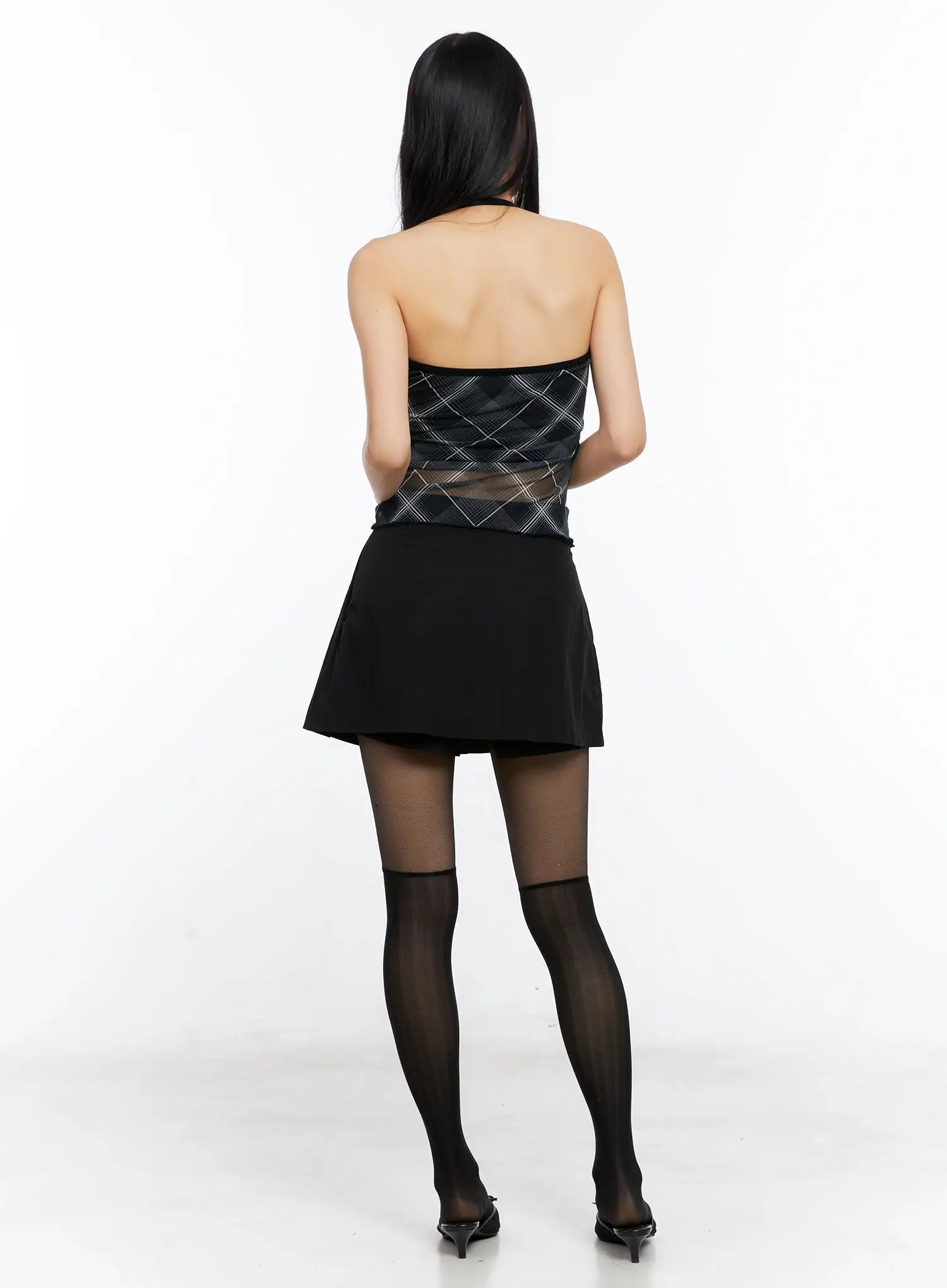 Sheer Plaid Halter Top CL529