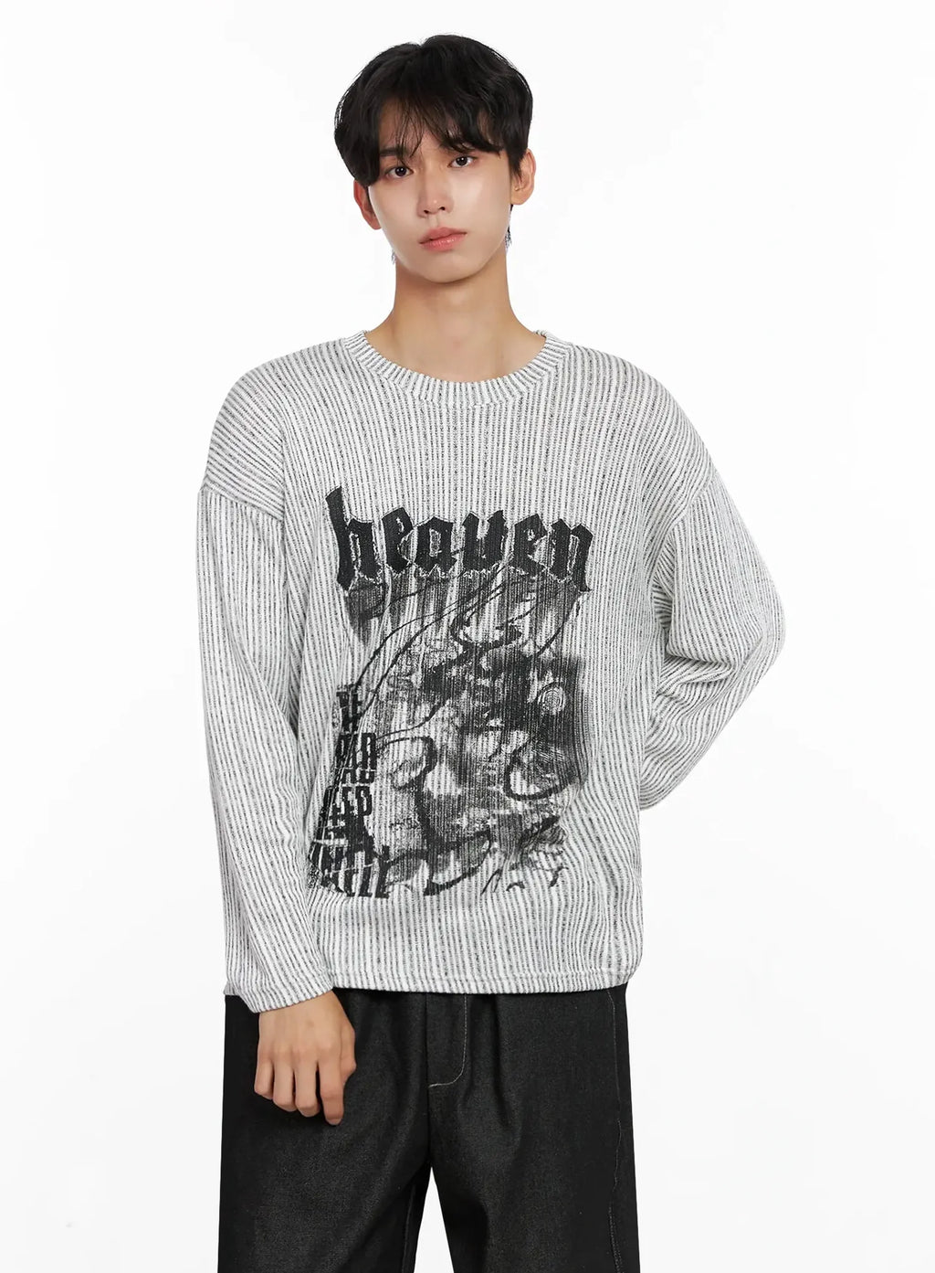 Men's Striped Graphic Knit Long Sleeve IO517