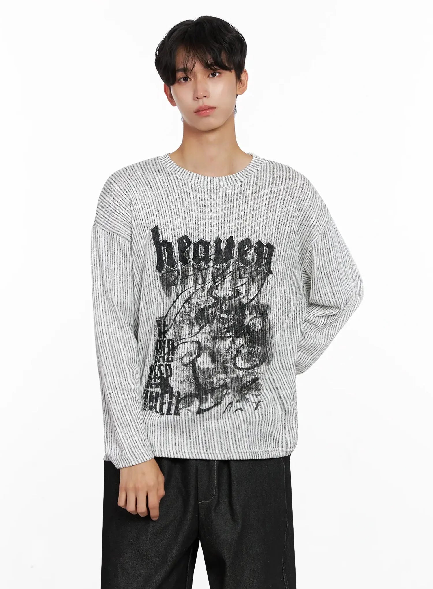 Men's Striped Graphic Knit Long Sleeve IO517