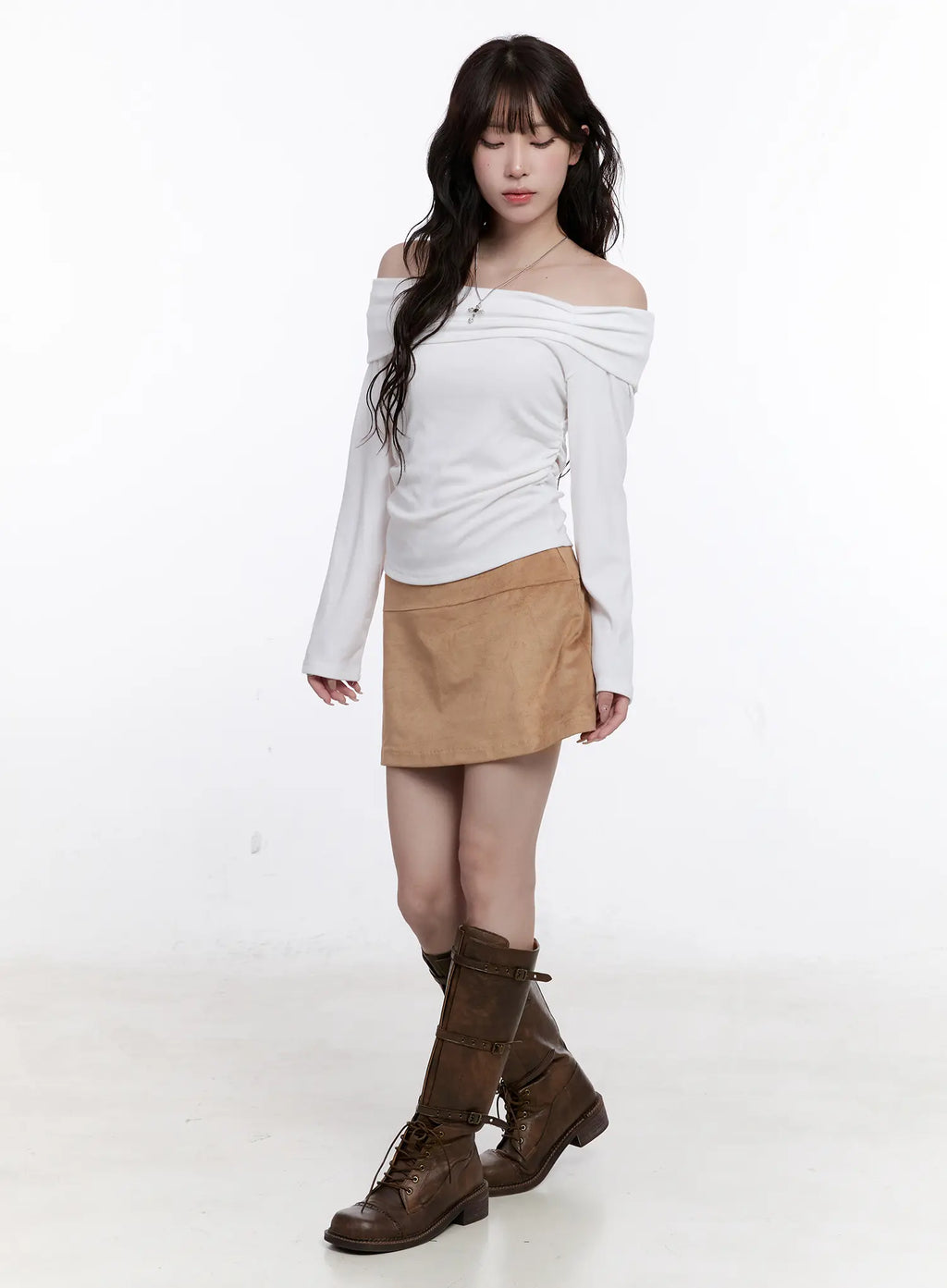 Shirred Off-Shoulder Long Sleeve Top CO501