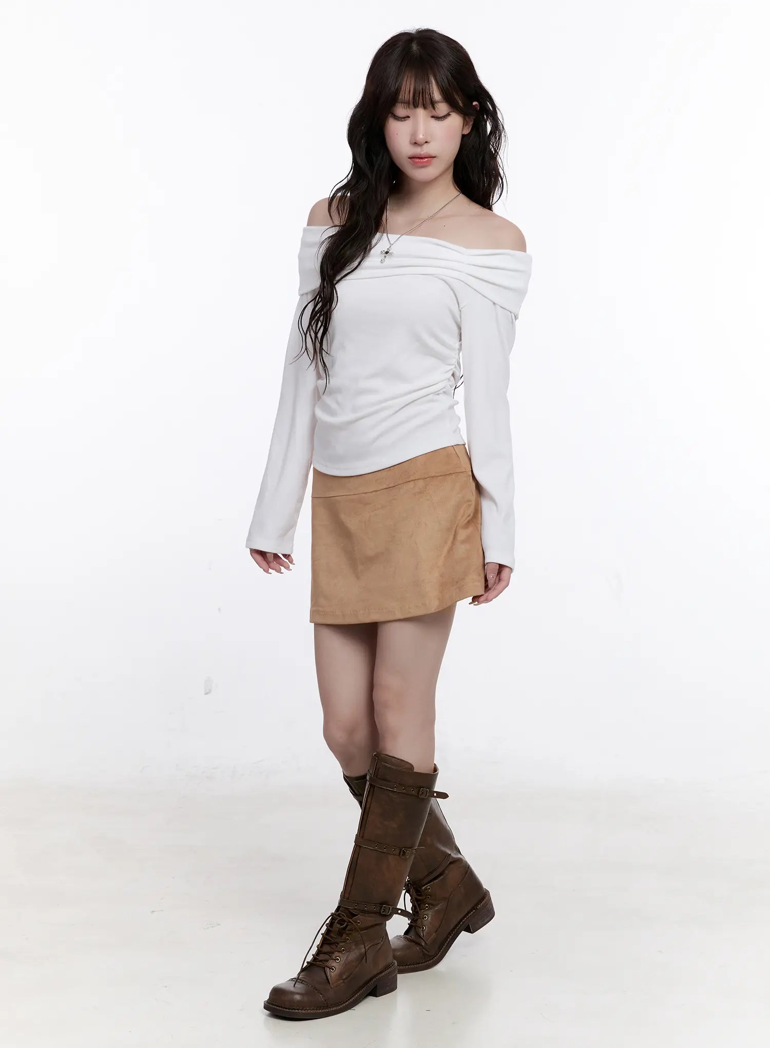 Shirred Off-Shoulder Long Sleeve Top CO501