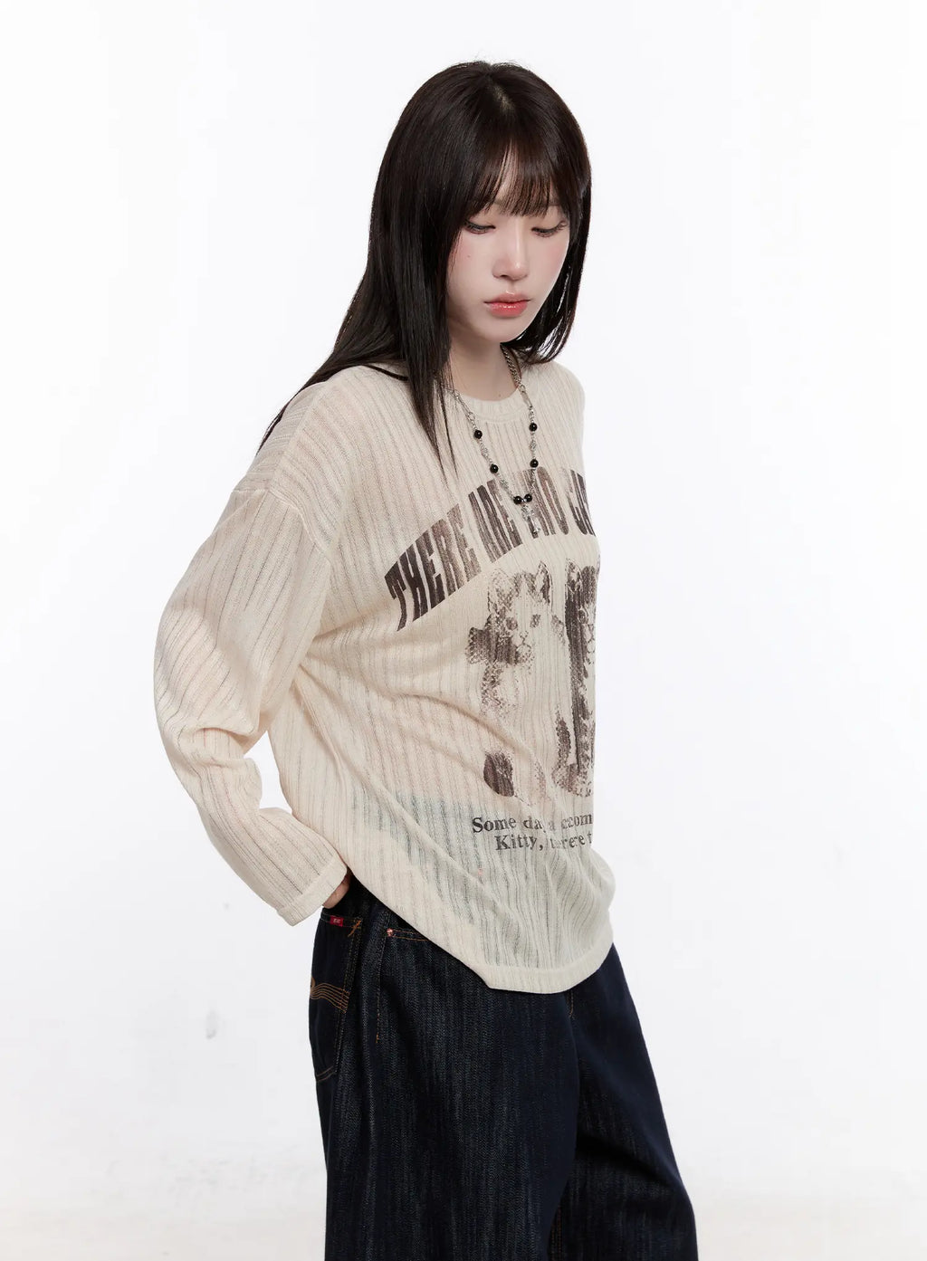 Graphic Oversized Sheer Long Sleeve Top CS530