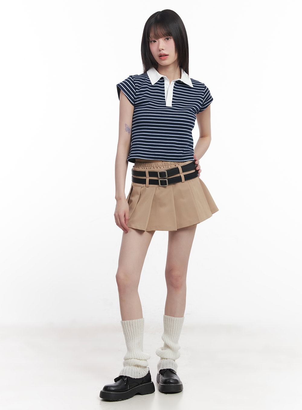 Double Belt Pleated Mini Skirt CU506
