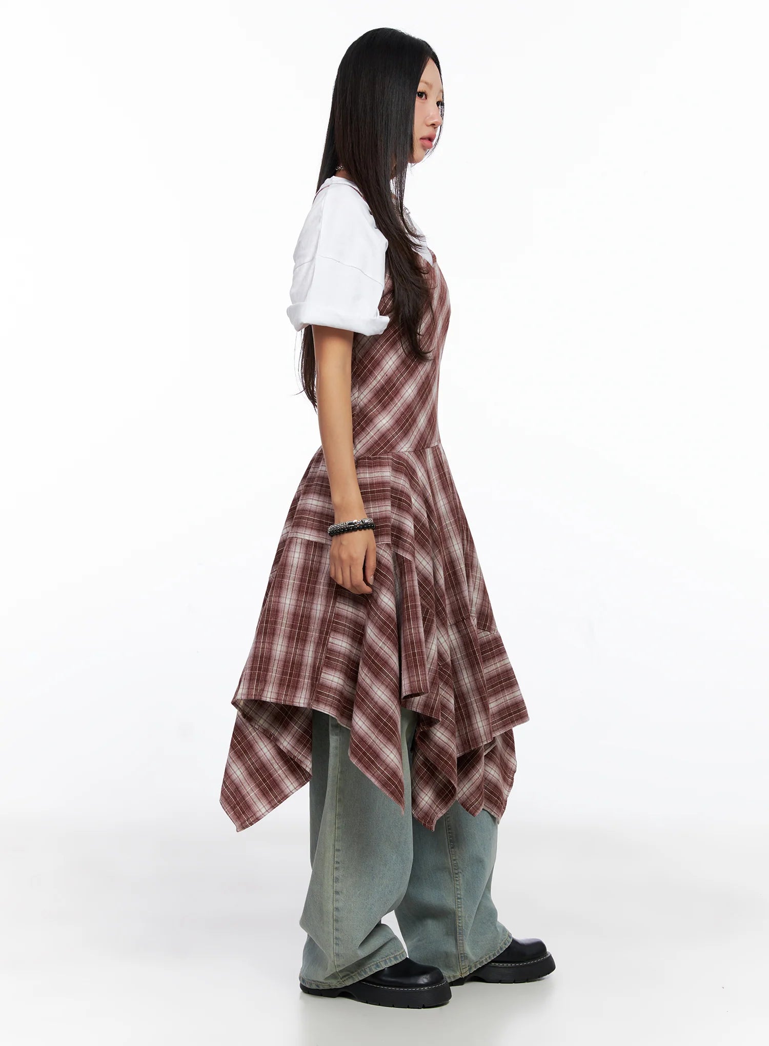 Asymmetrical Plaid Maxi Dress CO515