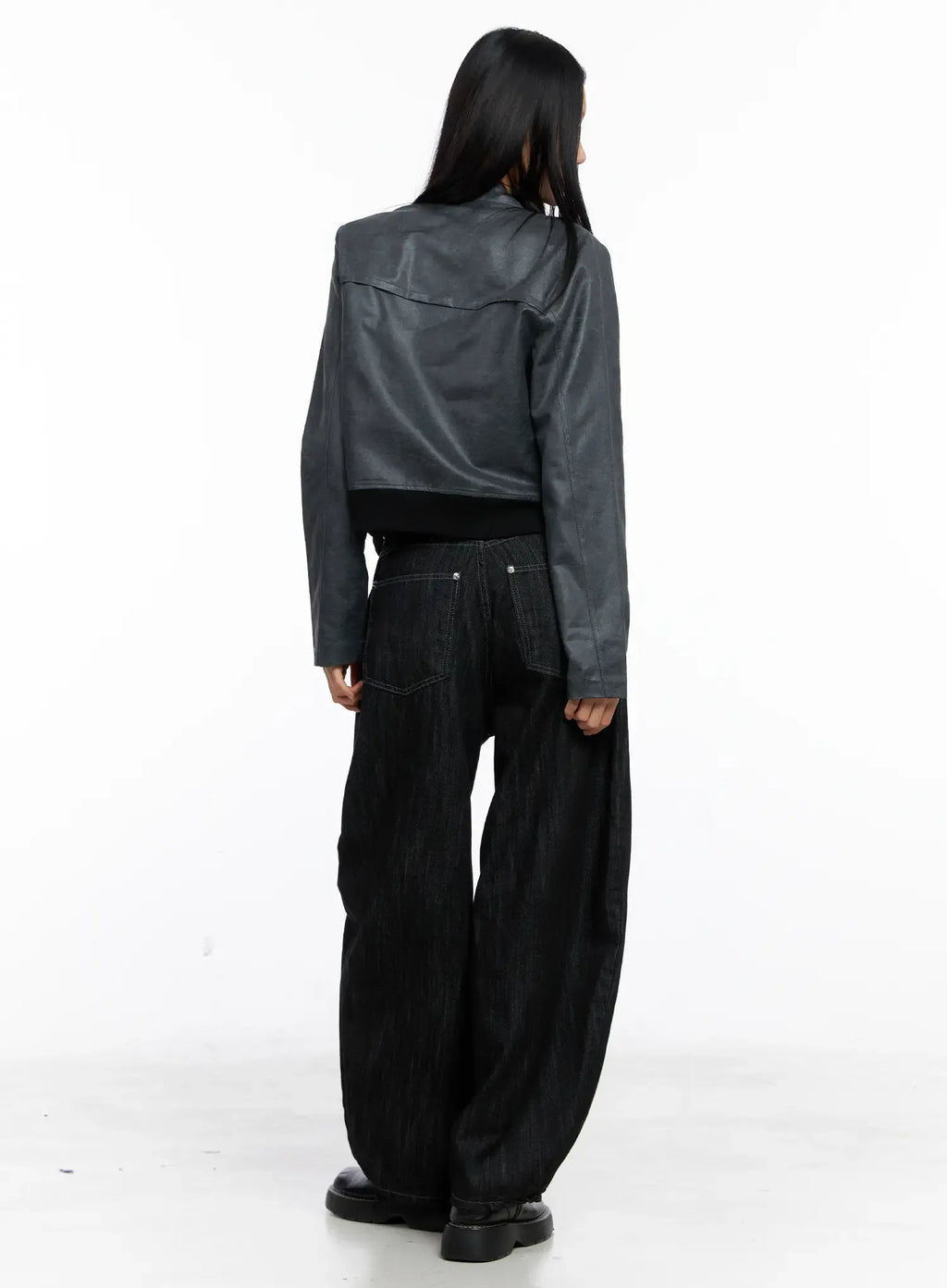 Cropped Faux Leather Jacket CS509