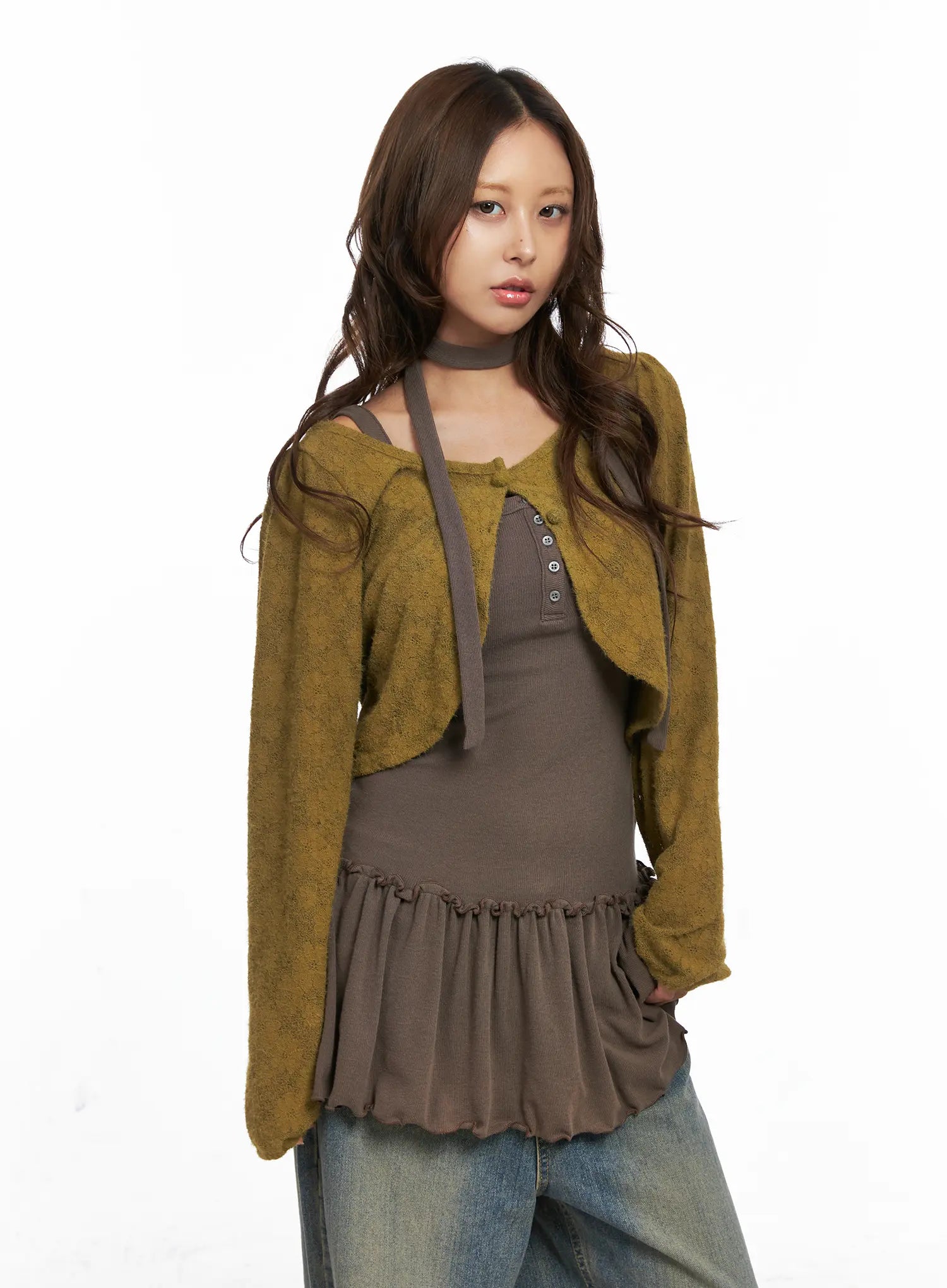 Sheer Lace Buttoned Bolero CO513