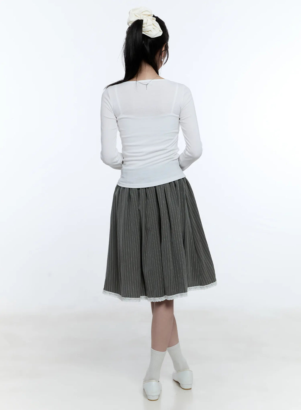 Heart Neck Shirred Long-Sleeve Top CG514