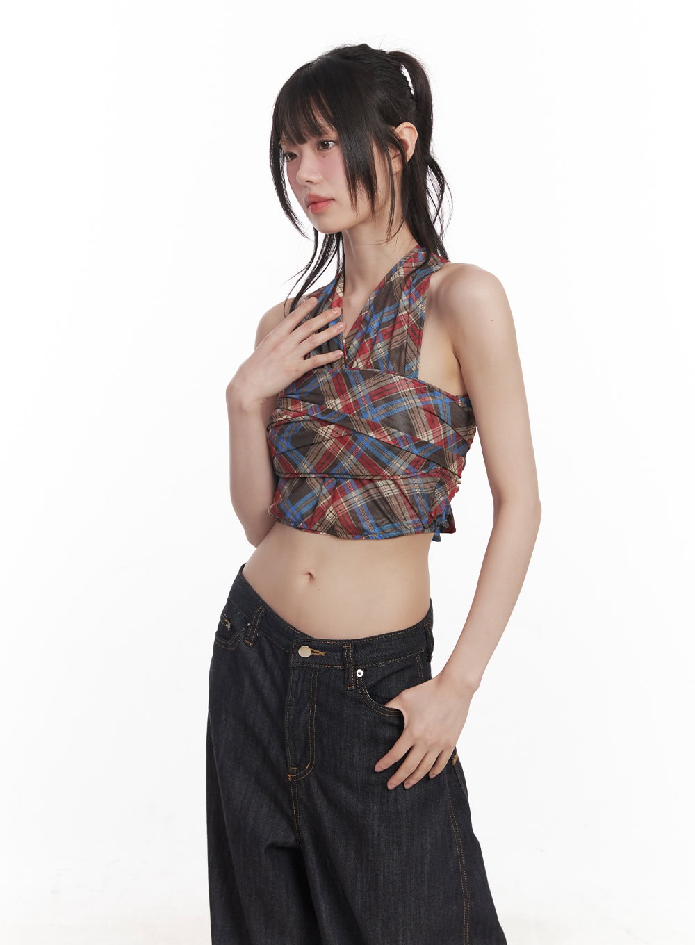 Plaid Print Halter Top CY520
