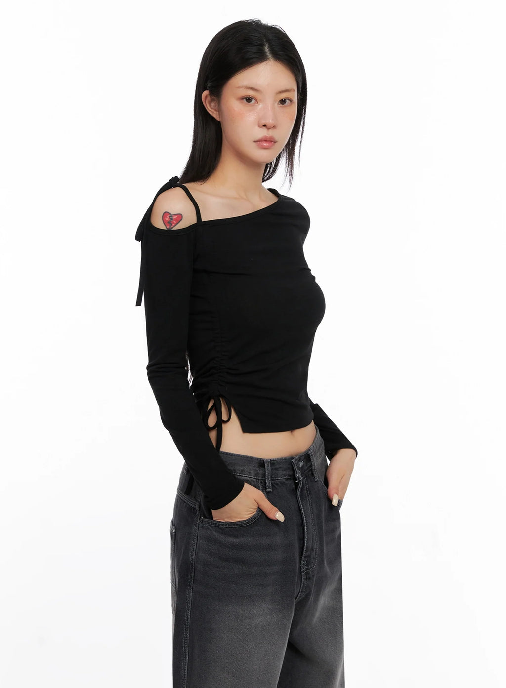 Asymmetric Off-Shoulder Long Sleeve Top IS515