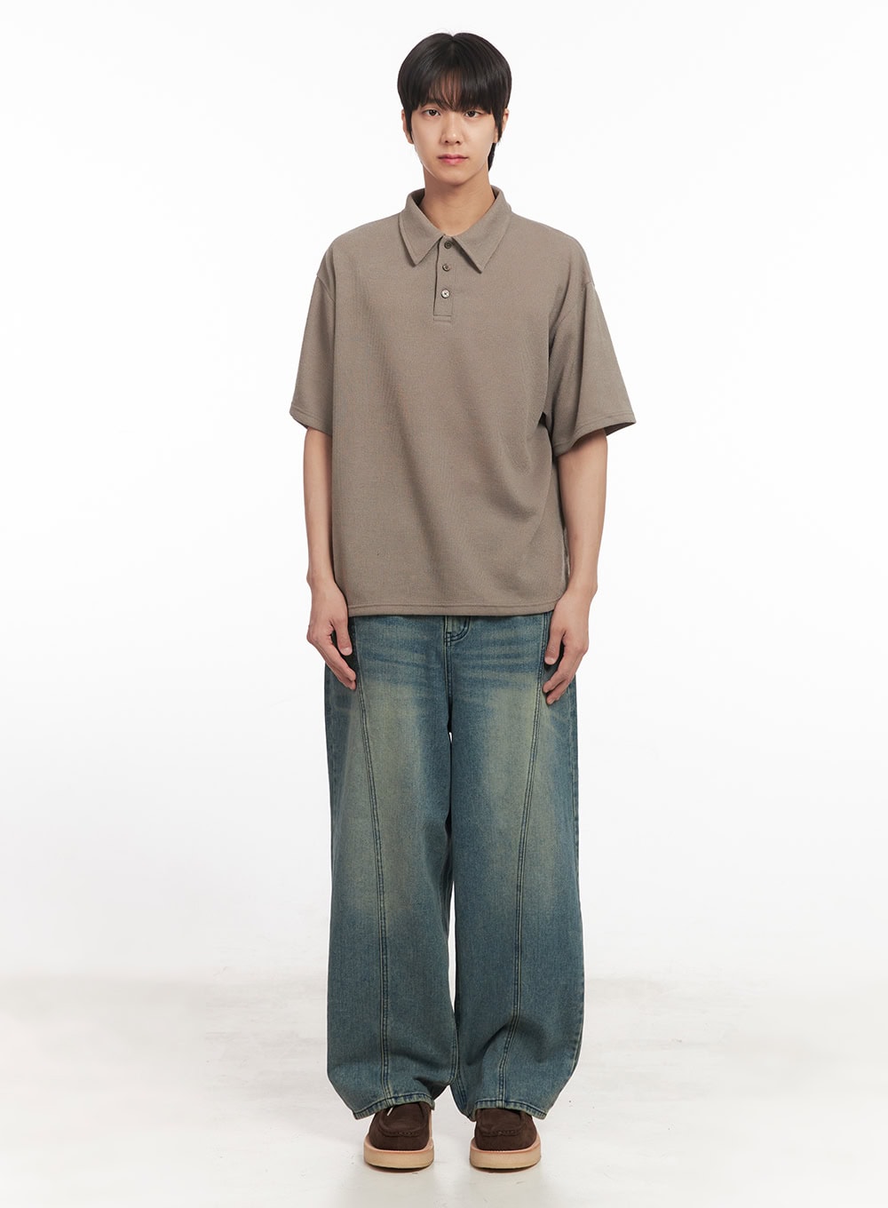 Men's Stitched Detail Wide-Fit Jeans IA511