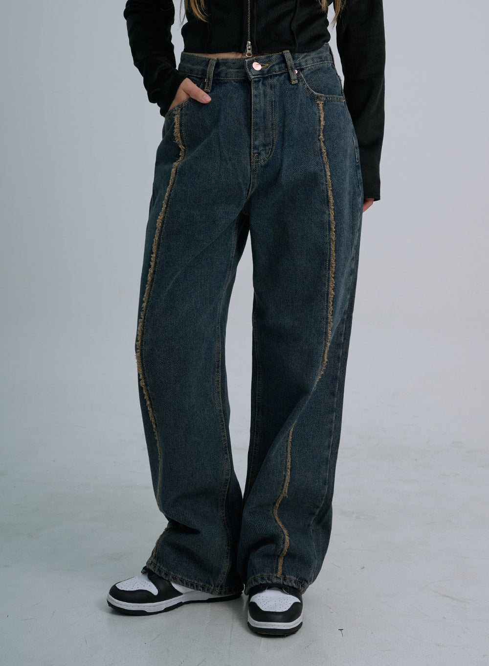 Retro Stitching Wide Denim Pants CO21